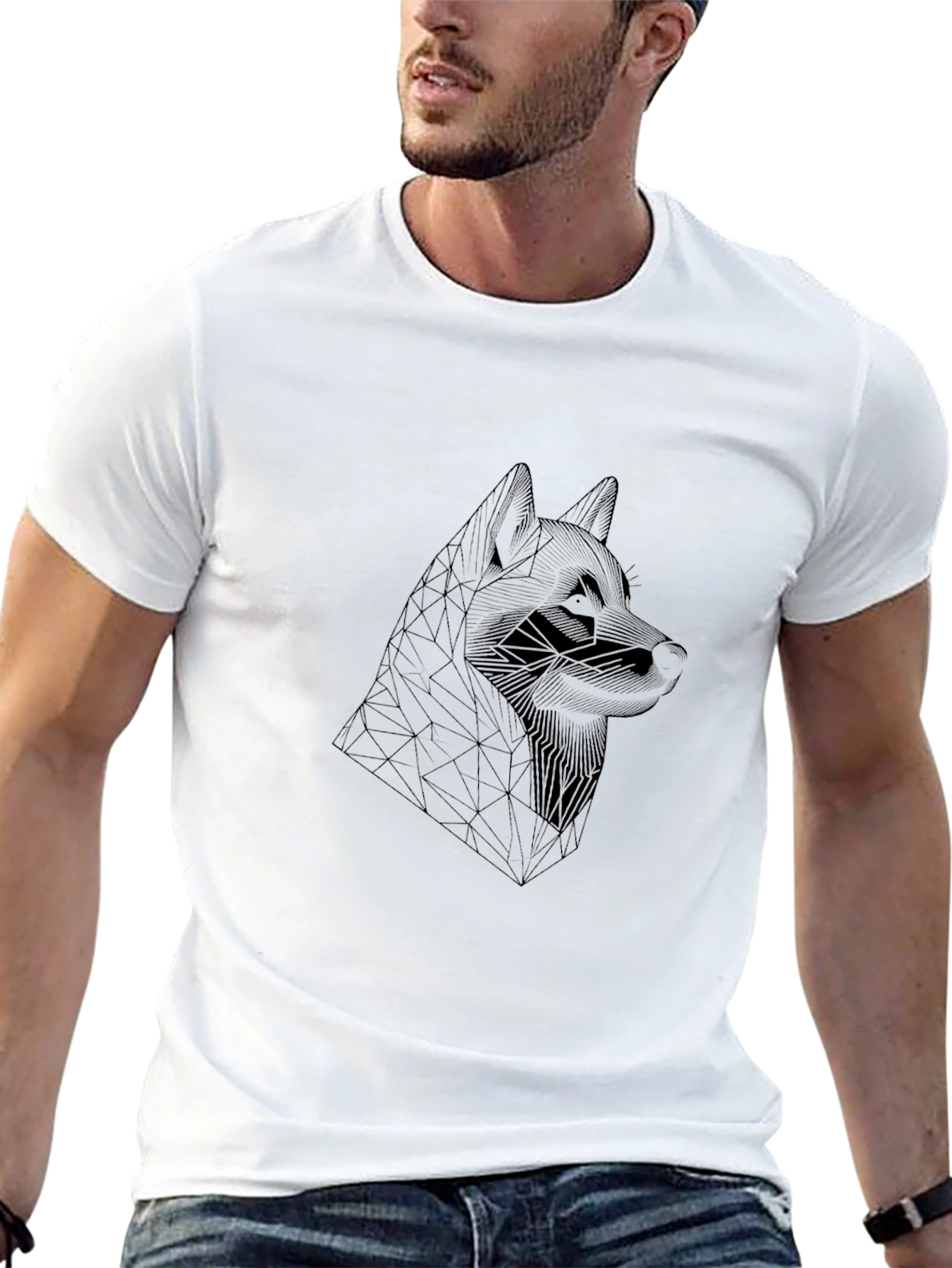 Geometric Wolf Head Black T-Shirt