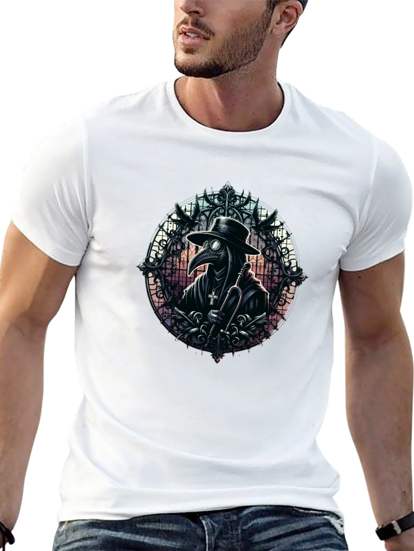 Plague Doctor Graphic Tee - Gothic Style