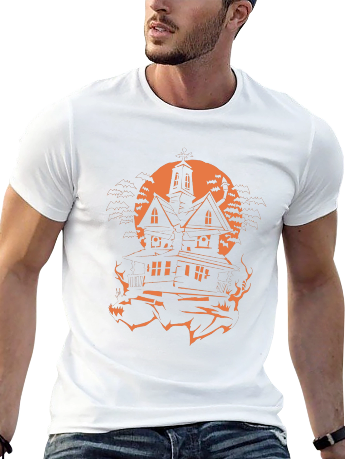 Halloween Haunted House Graphic Tee - Spooky Season