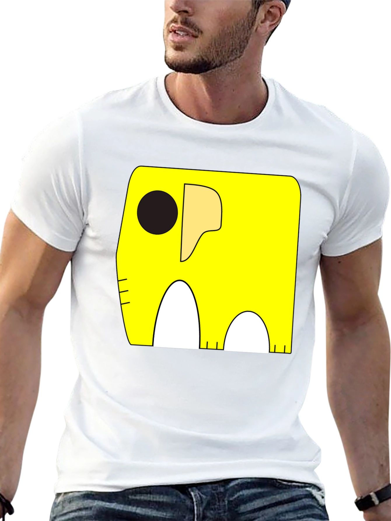 Cartoon Elephant Graphic Tee - Black Cotton Casual Shirt