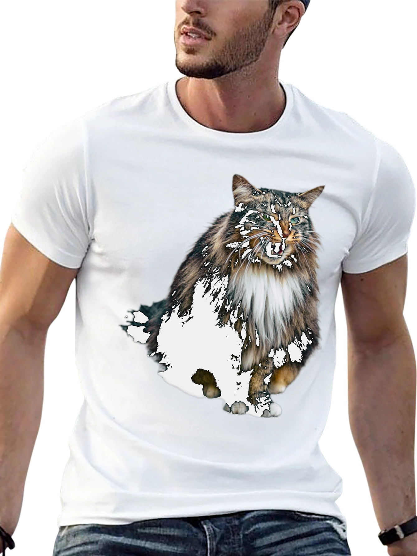 Cat Print Black T-Shirt - Unique Graphic Tee