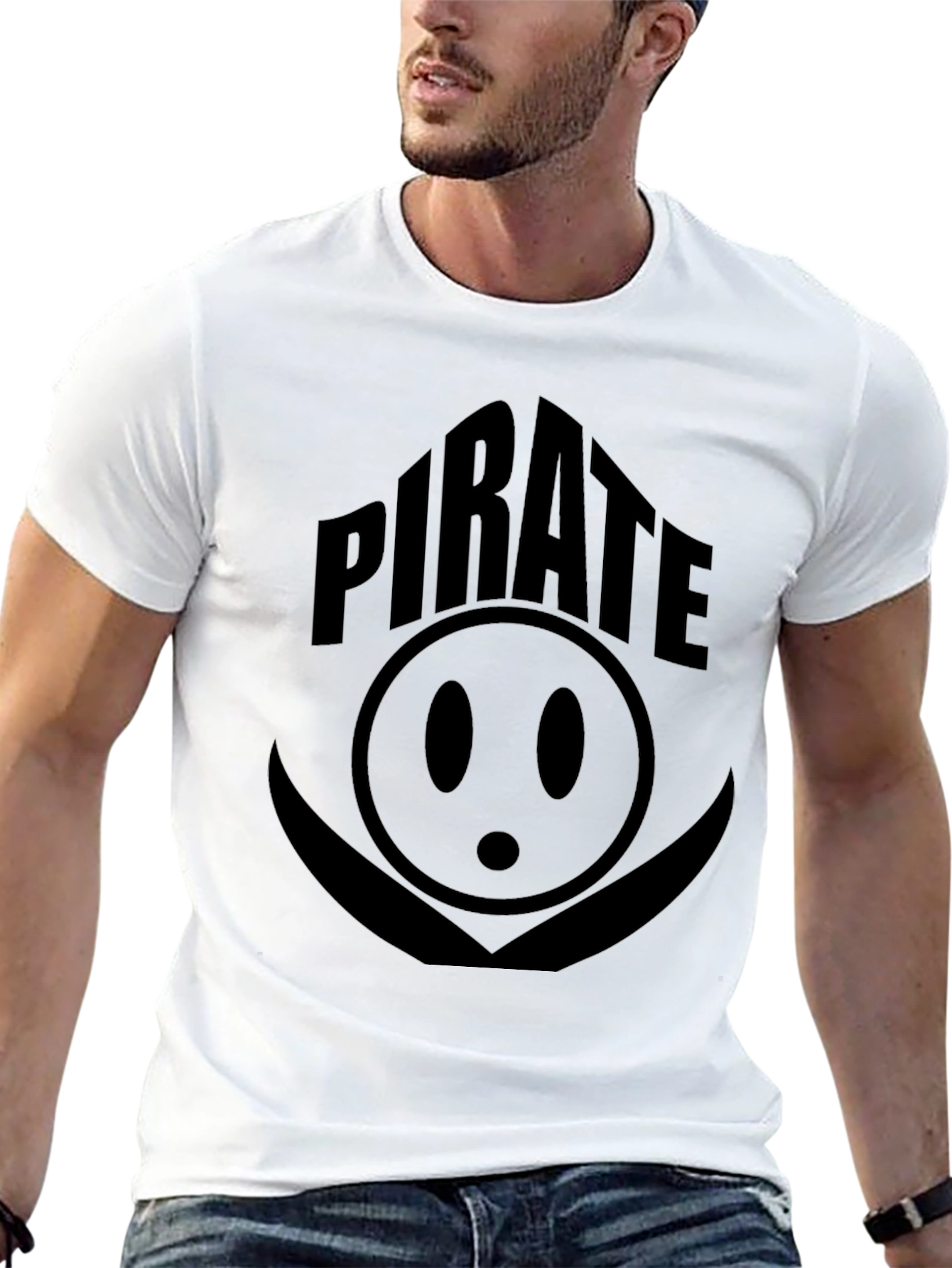 Pirate Smiley Face Graphic Print Black T-Shirt