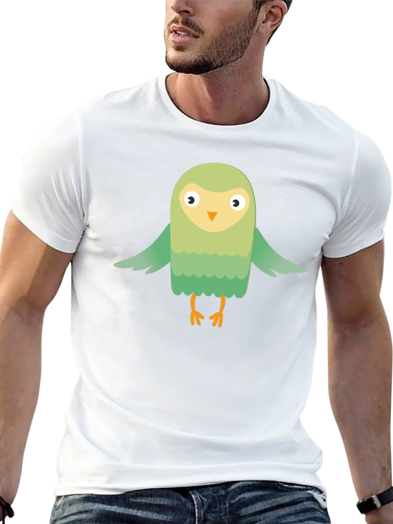 Cute Cartoon Bird Graphic Tee - Black