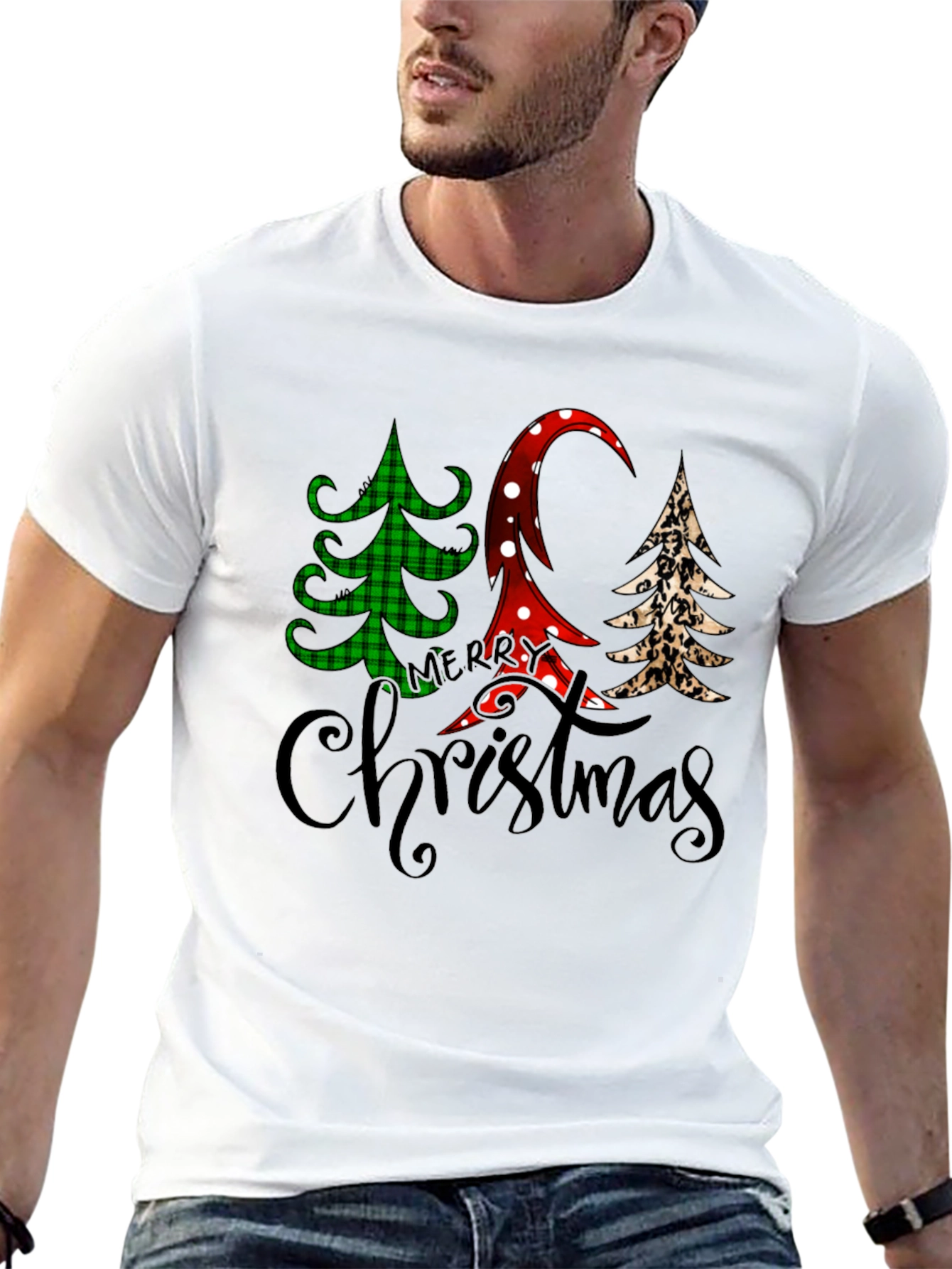 Merry Christmas Tree Pattern T-Shirt