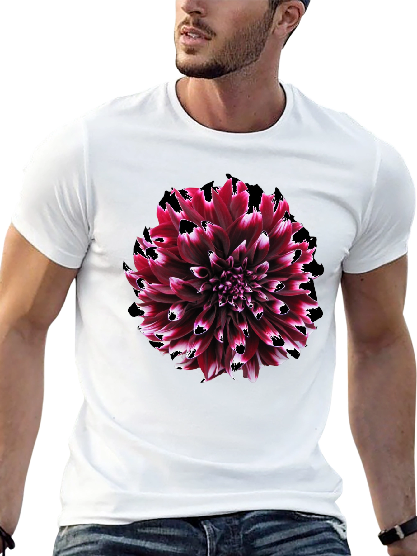 Burgundy Dahlia Graphic Tee - Stylish Floral Print