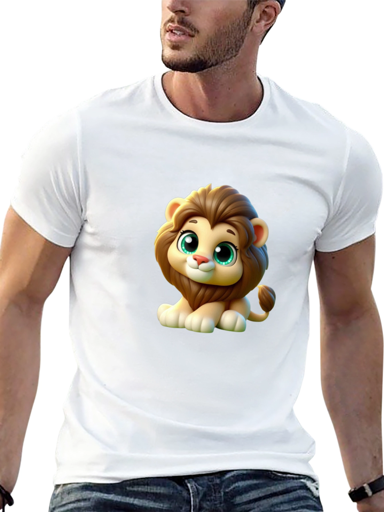 Cute Cartoon Lion Graphic Black T-Shirt