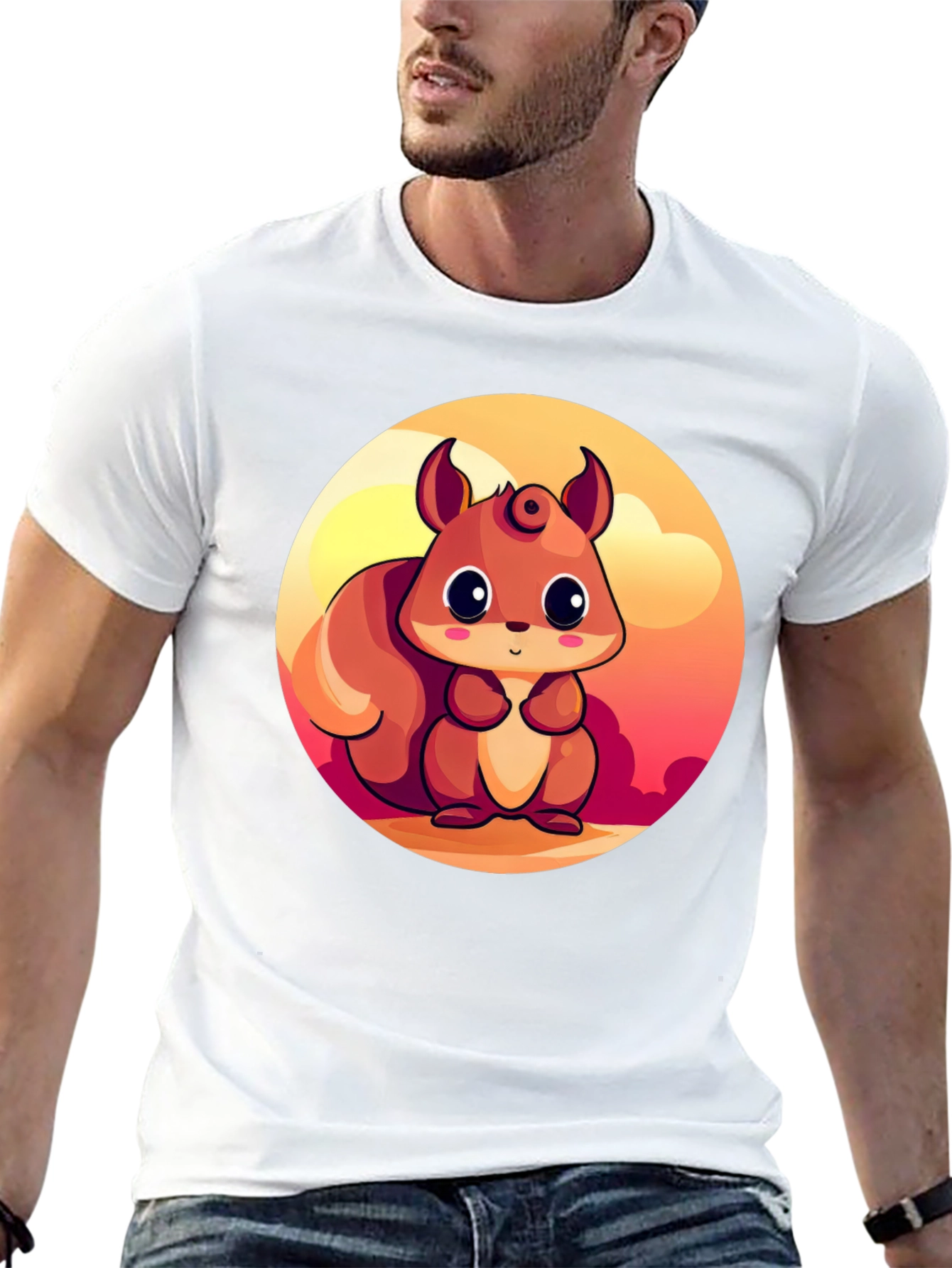 Cute Squirrel Graphic T-Shirt - Black