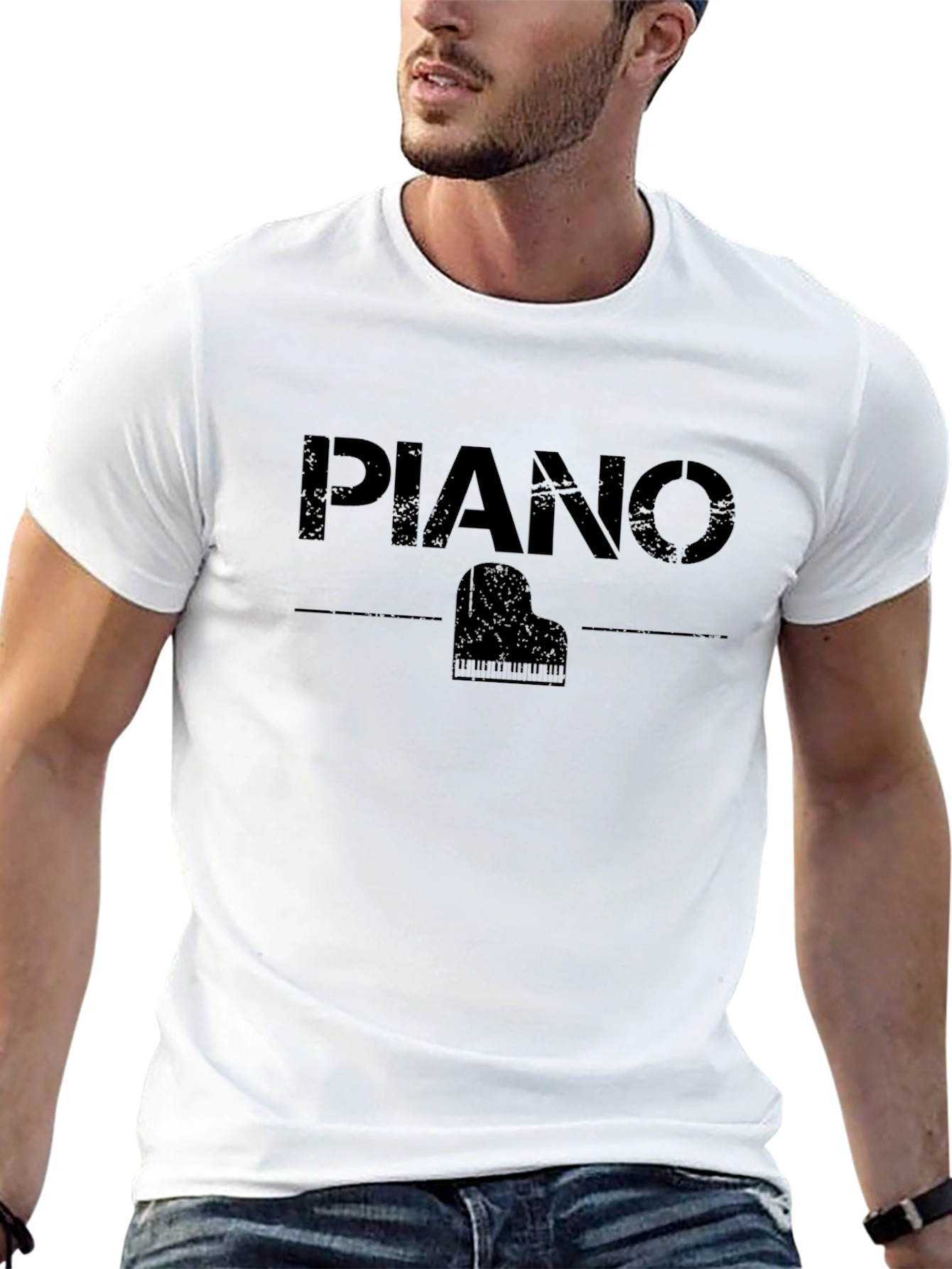 Piano Graphic Print Black T-Shirt