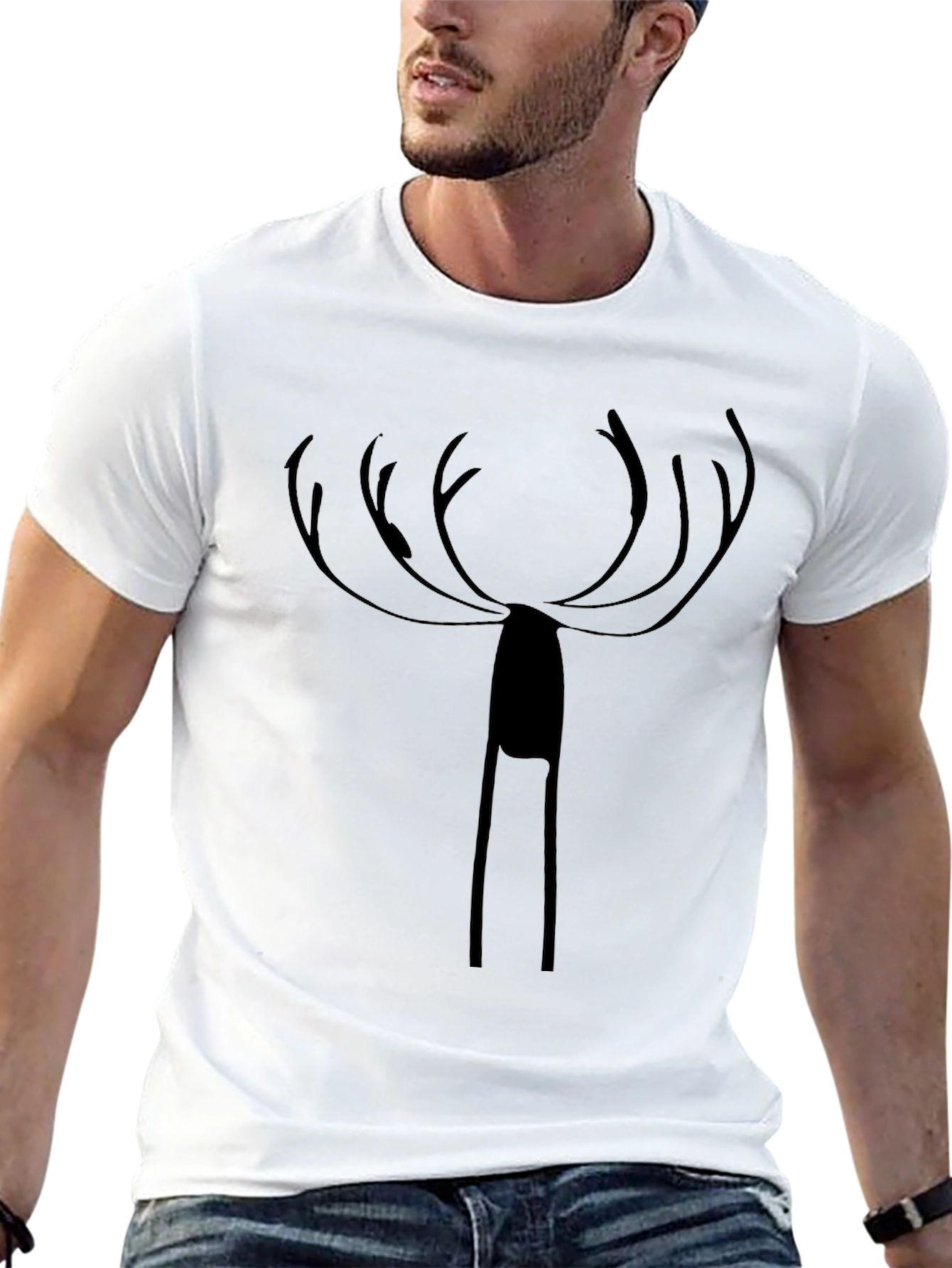 Minimalist Deer Antler Graphic Black T-Shirt