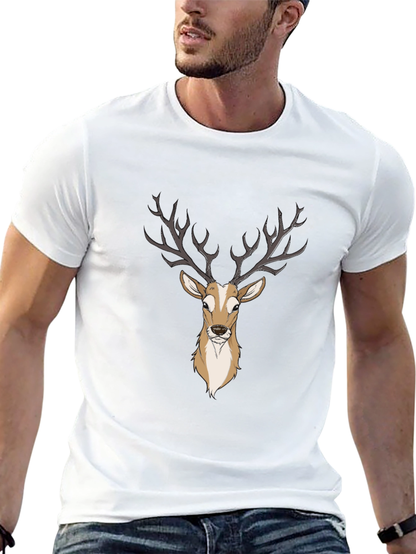 Mens Deer Graphic Print Black T-Shirt