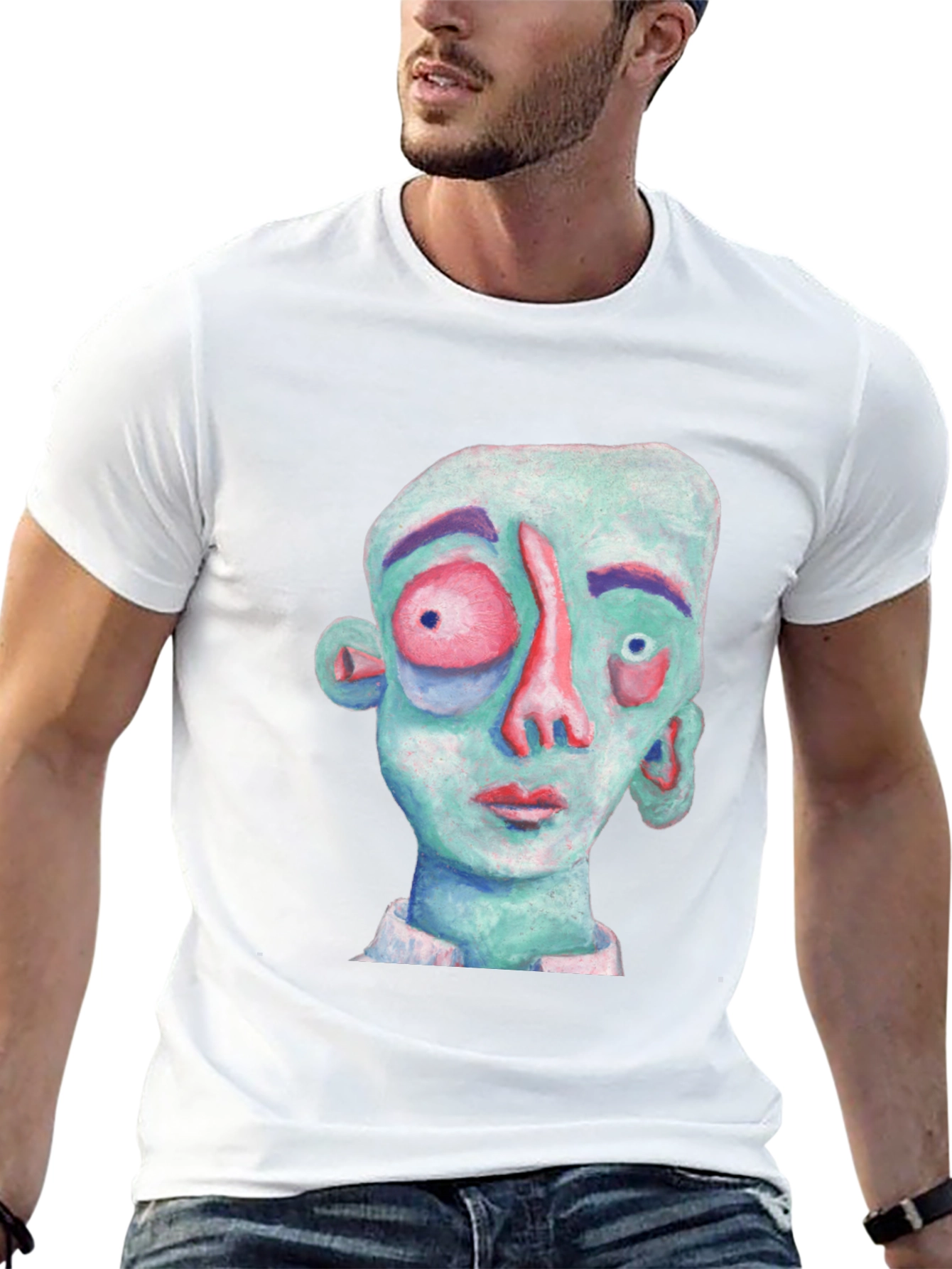 Abstract Face Graphic T-Shirt - Black