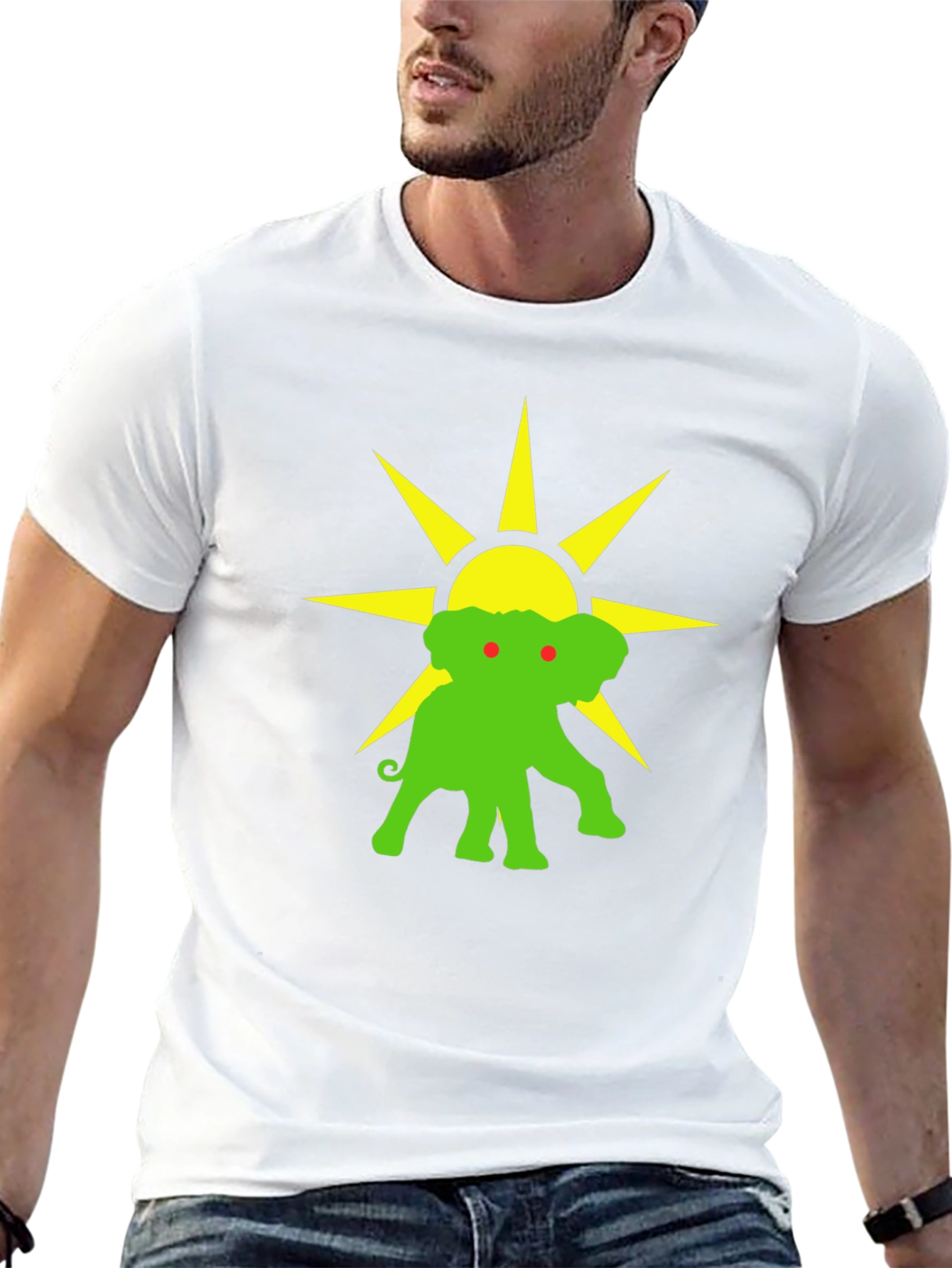 Elephant Sun Graphic Tee - Black Cotton T-Shirt