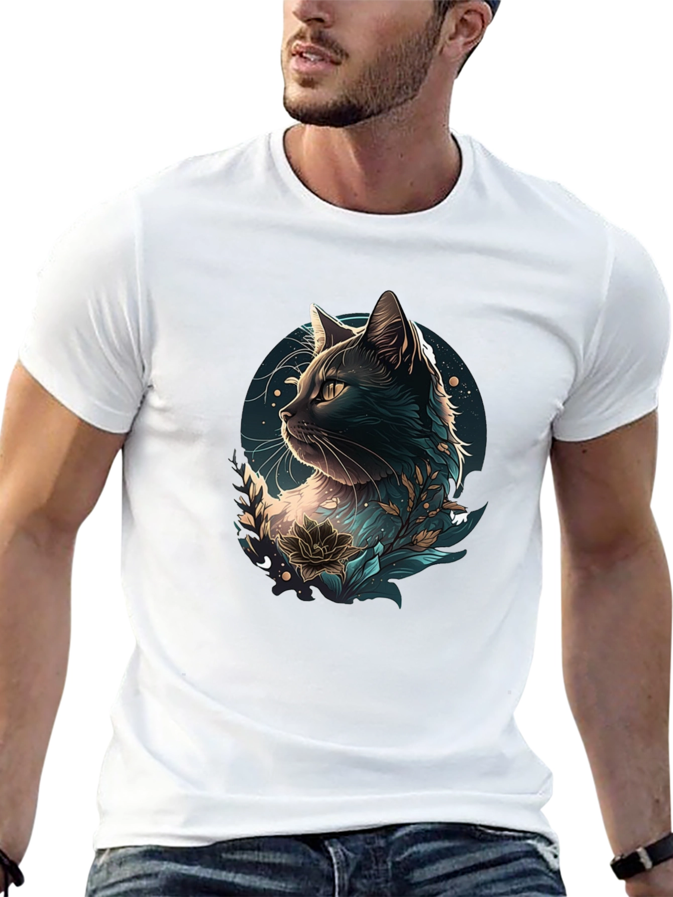 Black Cat Floral Graphic Tee