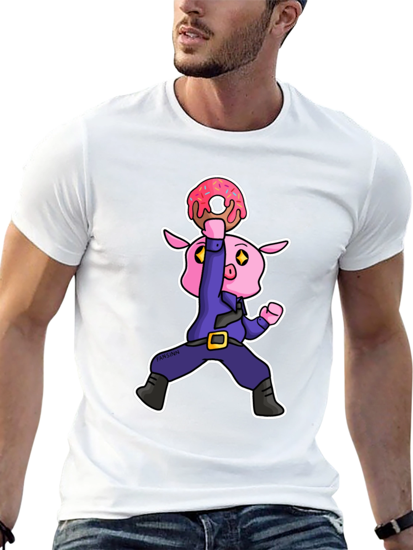 Donut Pig Graphic T-Shirt - Cartoon Style