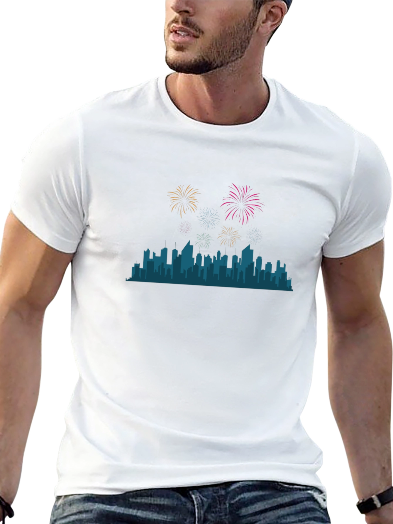 City Skyline Fireworks Graphic Tee