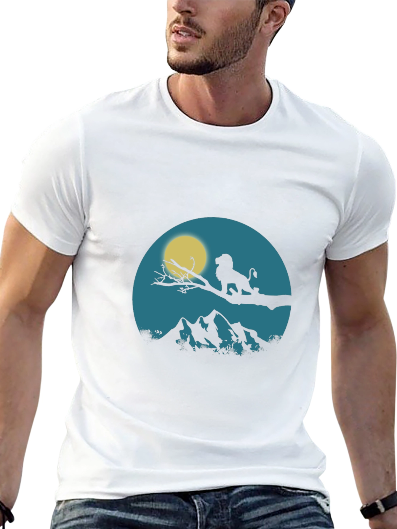 Lion King Silhouette Graphic Print Crew Neck Tee
