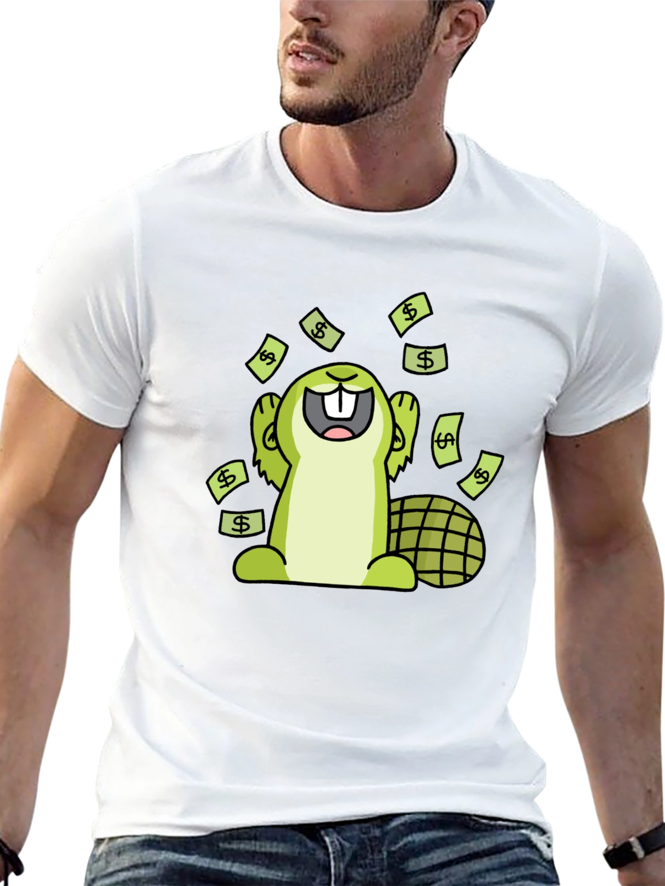 Funny Beaver Money T-Shirt - Black Cotton Tee