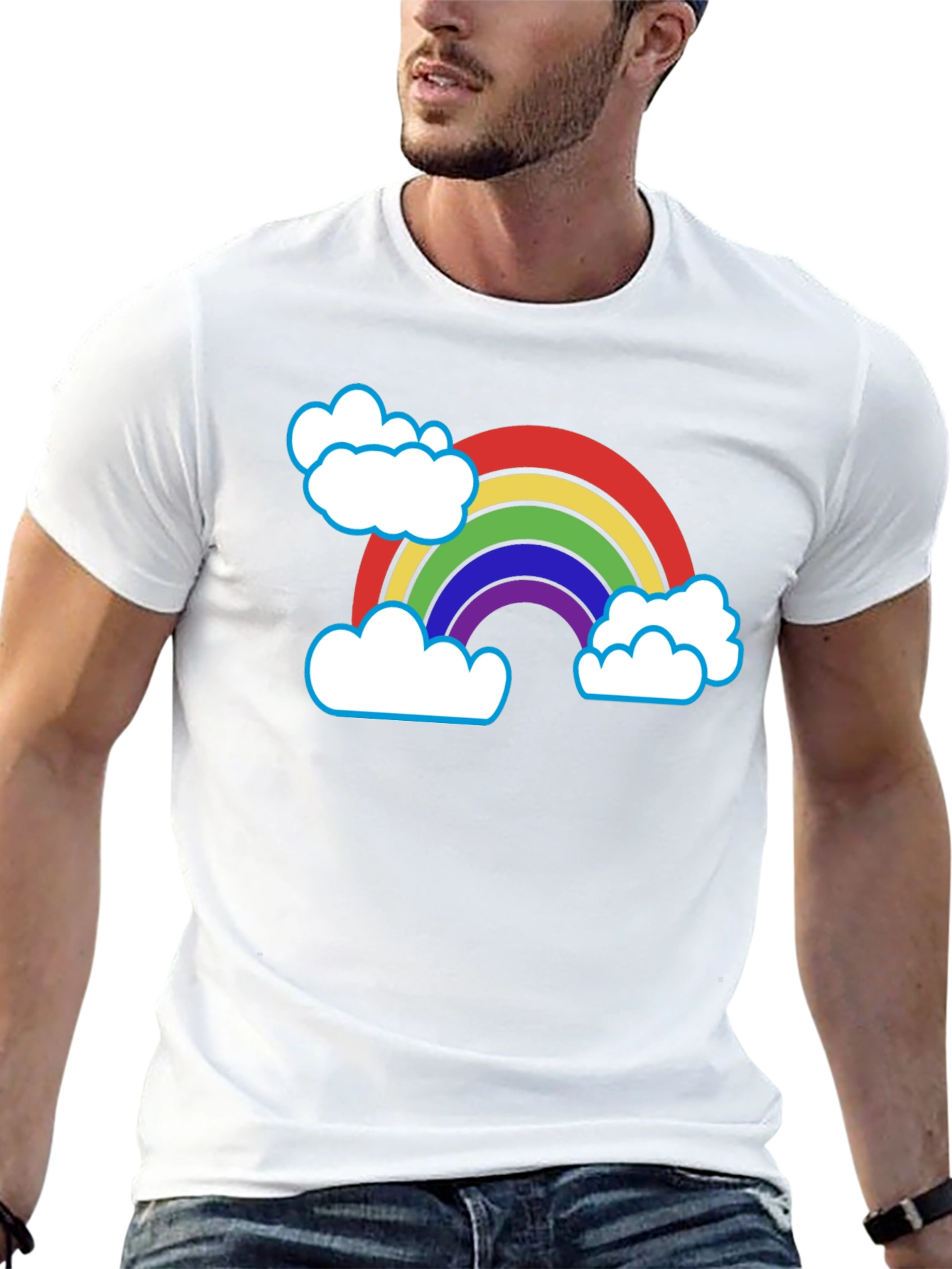 Rainbow & Clouds Graphic T-Shirt - Black Cotton Blend