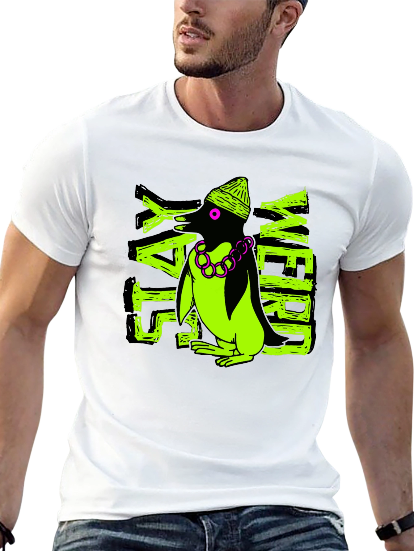 Stay Weird Penguin Graphic Tee - Black