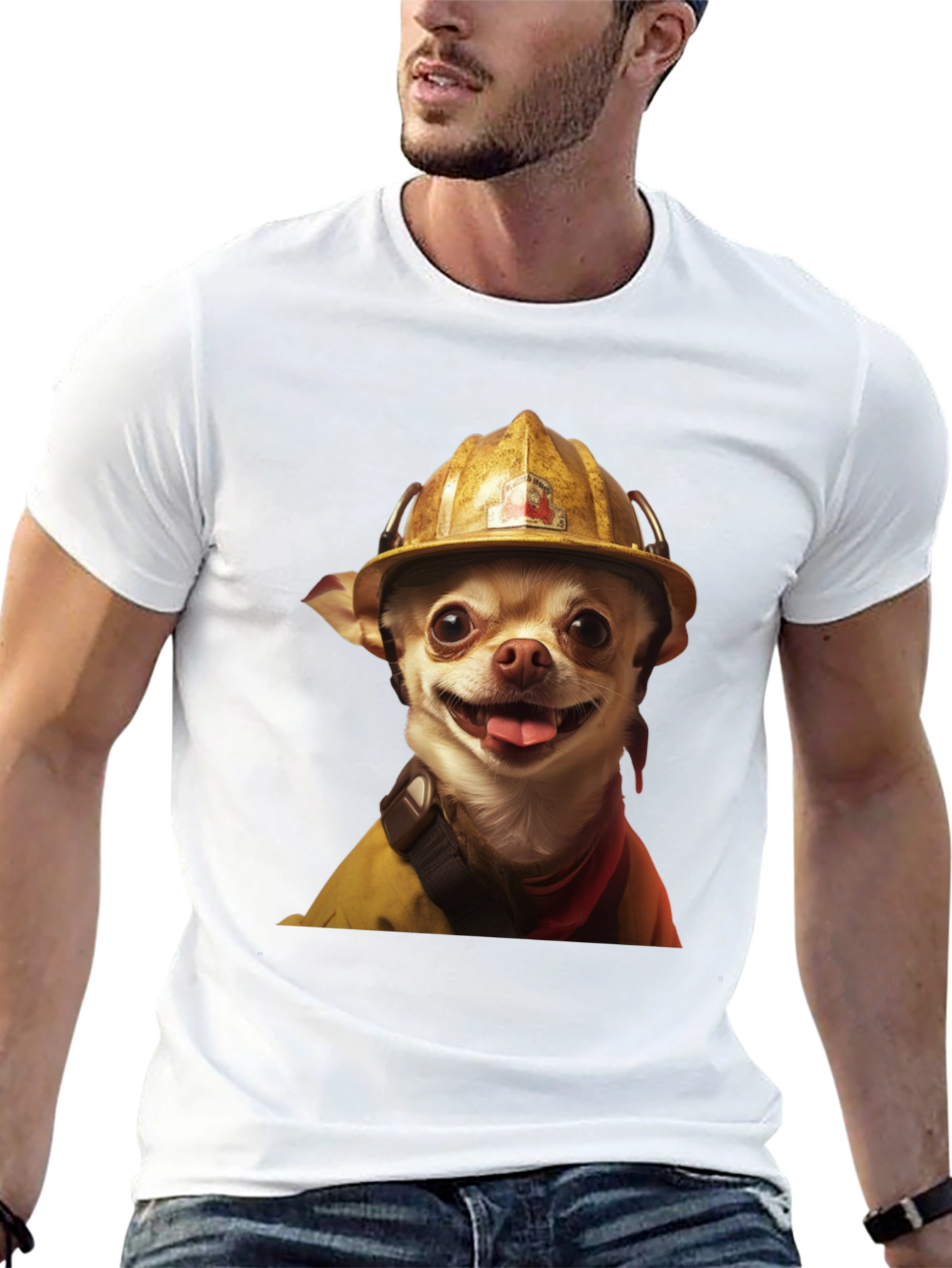 Dog Firefighter T-Shirt - Novelty Pet Lover Tee