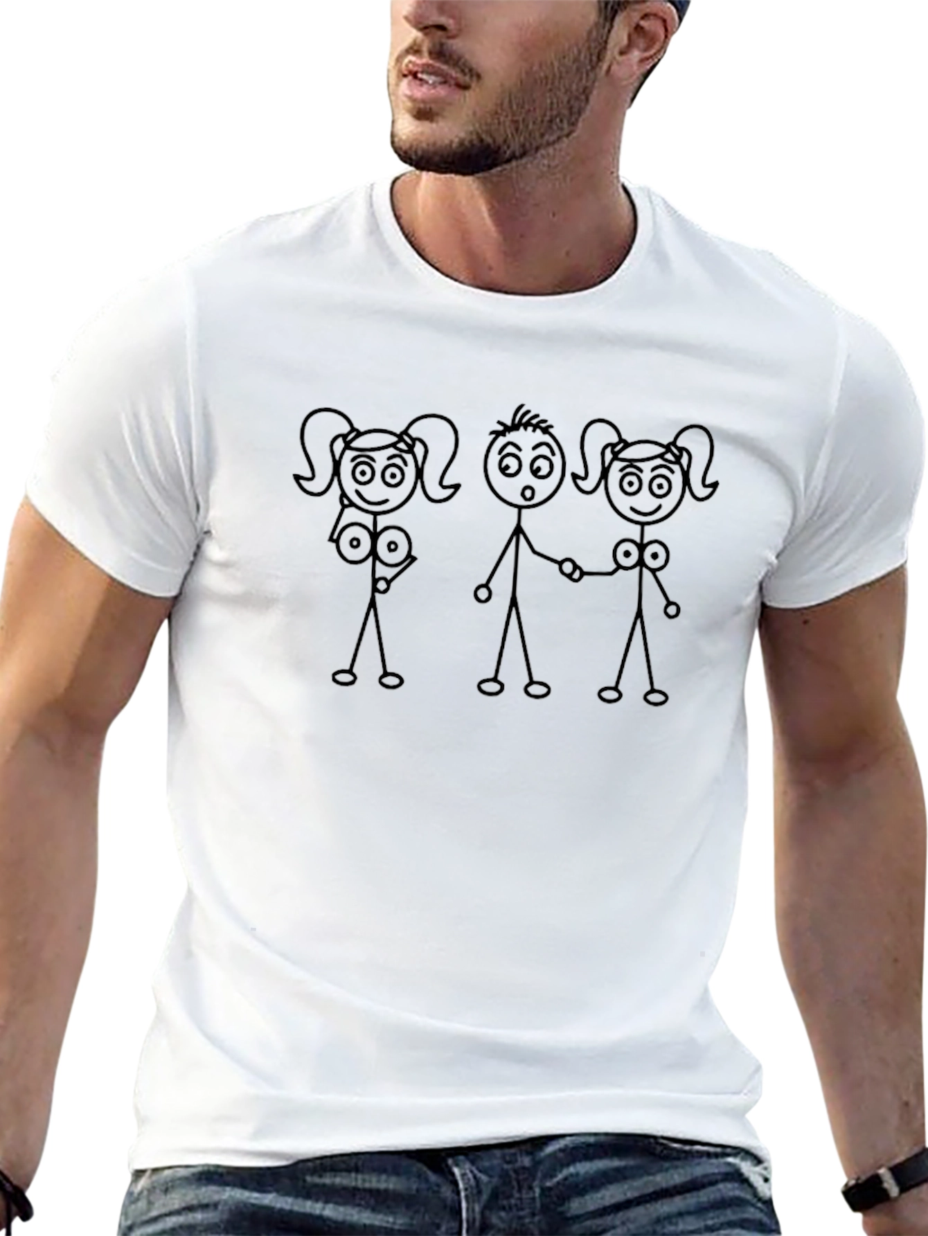 Funny Stick Figure Graphic Tee - Black