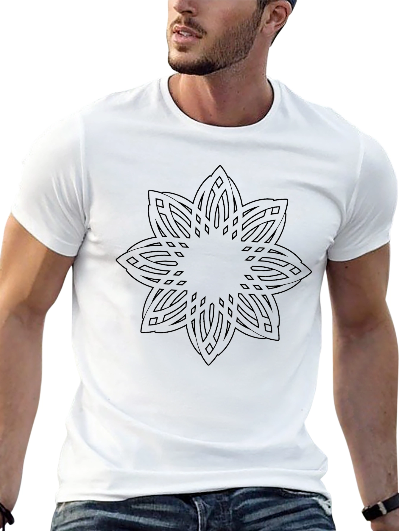 Black Geometric Mandala Print T-Shirt