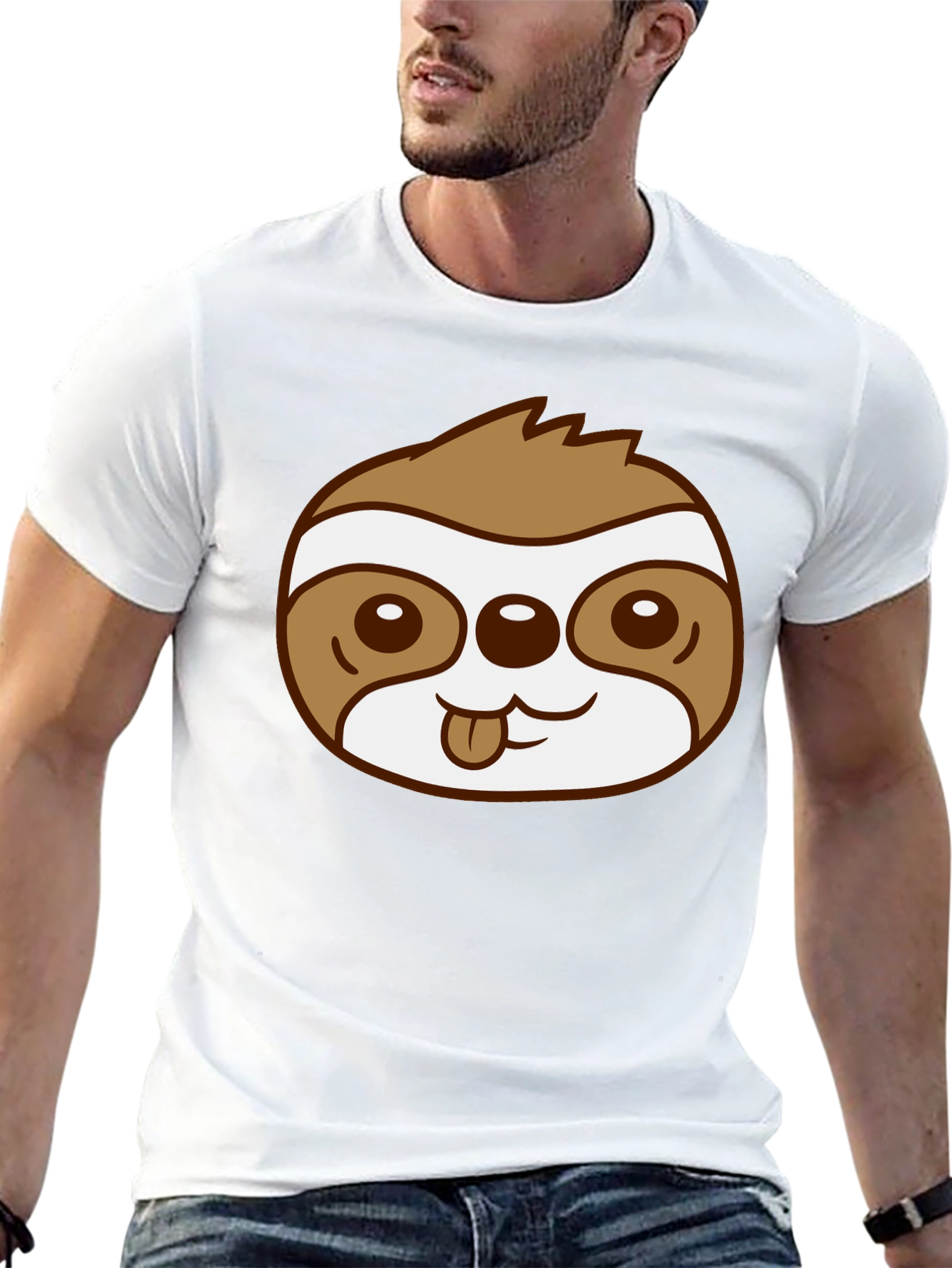 Cute Sloth Face Graphic Black T-Shirt