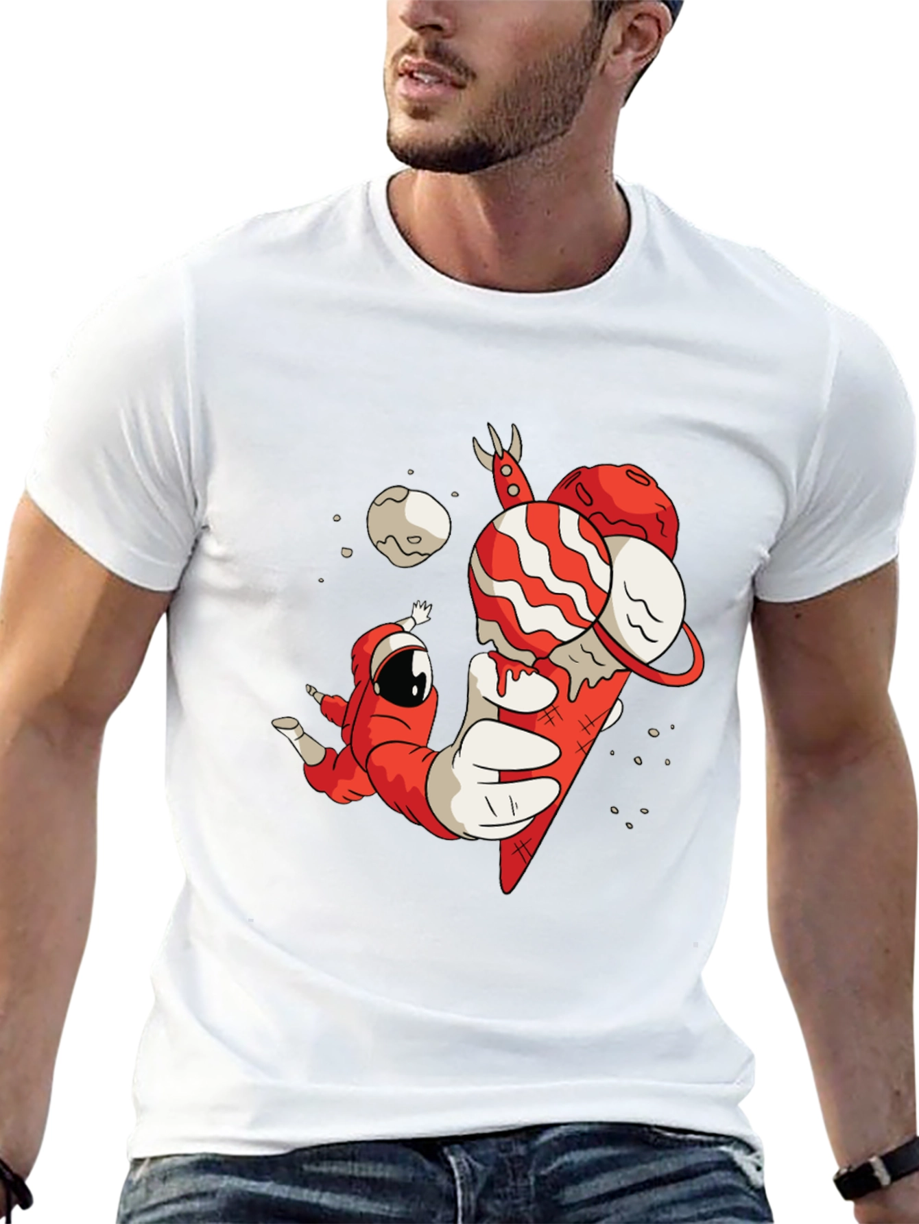 Astronaut Ice Cream Graphic Tee - Funky Black T-Shirt