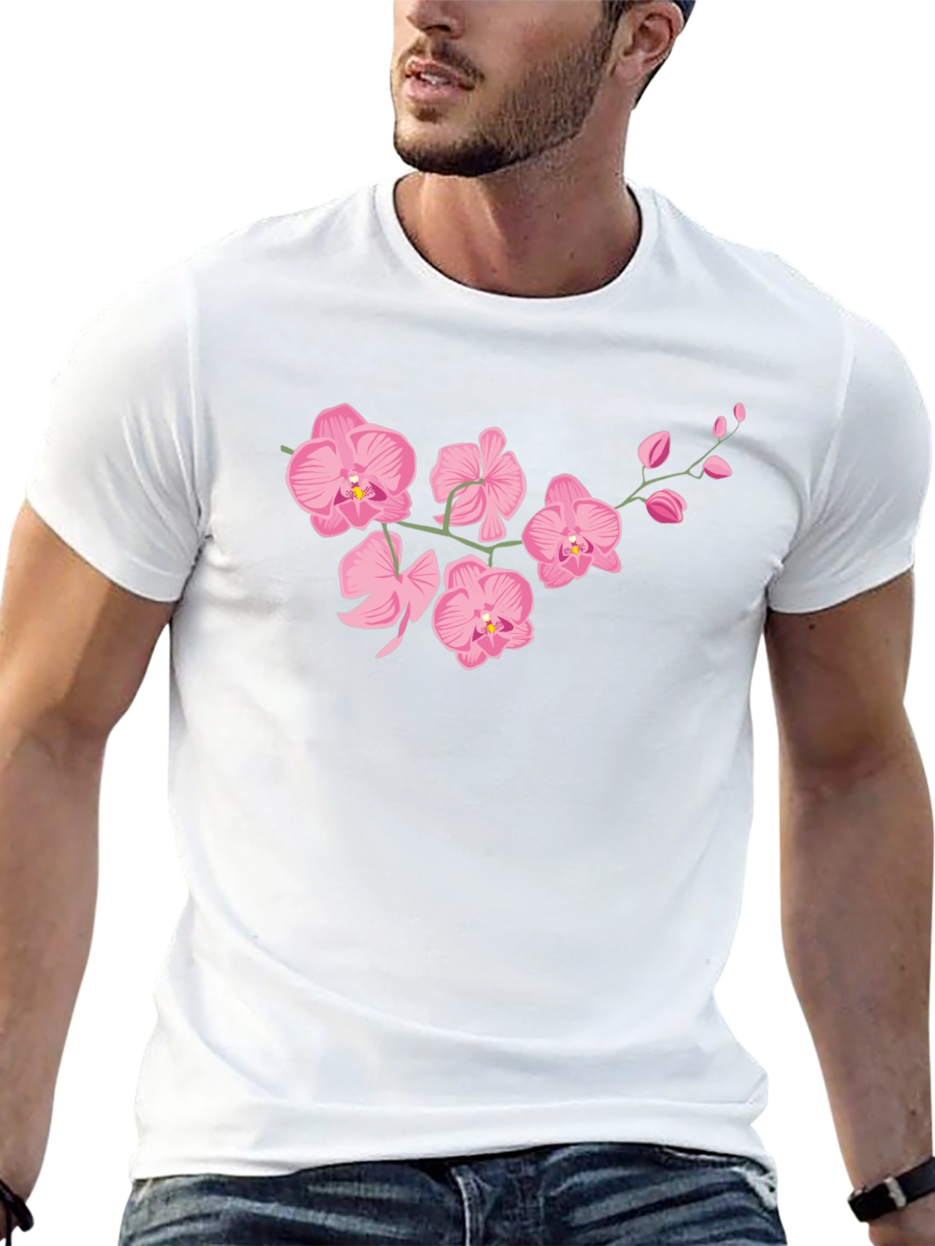 Pink Orchid Black T-Shirt