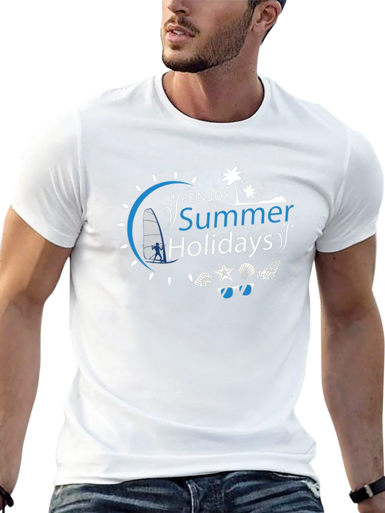 Summer Holiday Graphic Tee - Black Cotton T-Shirt