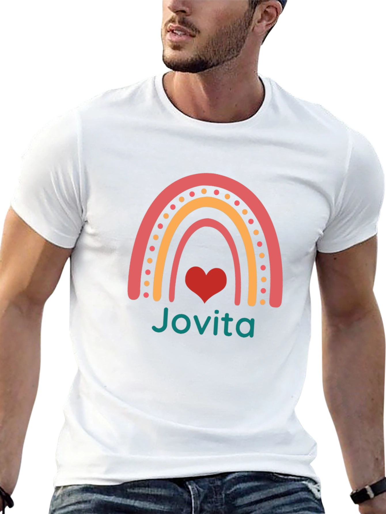 Jovita Rainbow Heart Tee - Black Cotton Blend T-Shirt