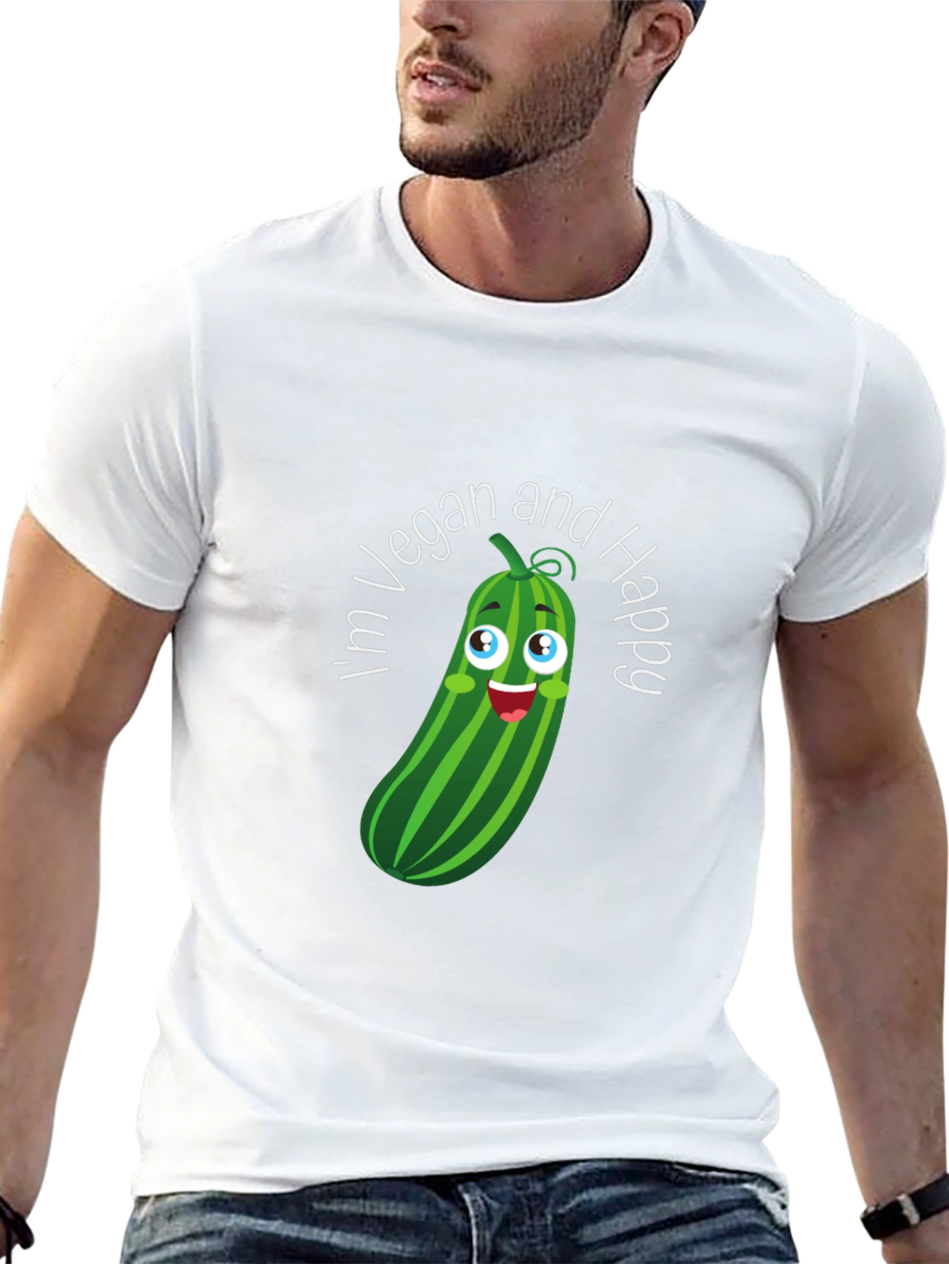 Vegan & Happy T-Shirt - Cucumber Graphic Tee