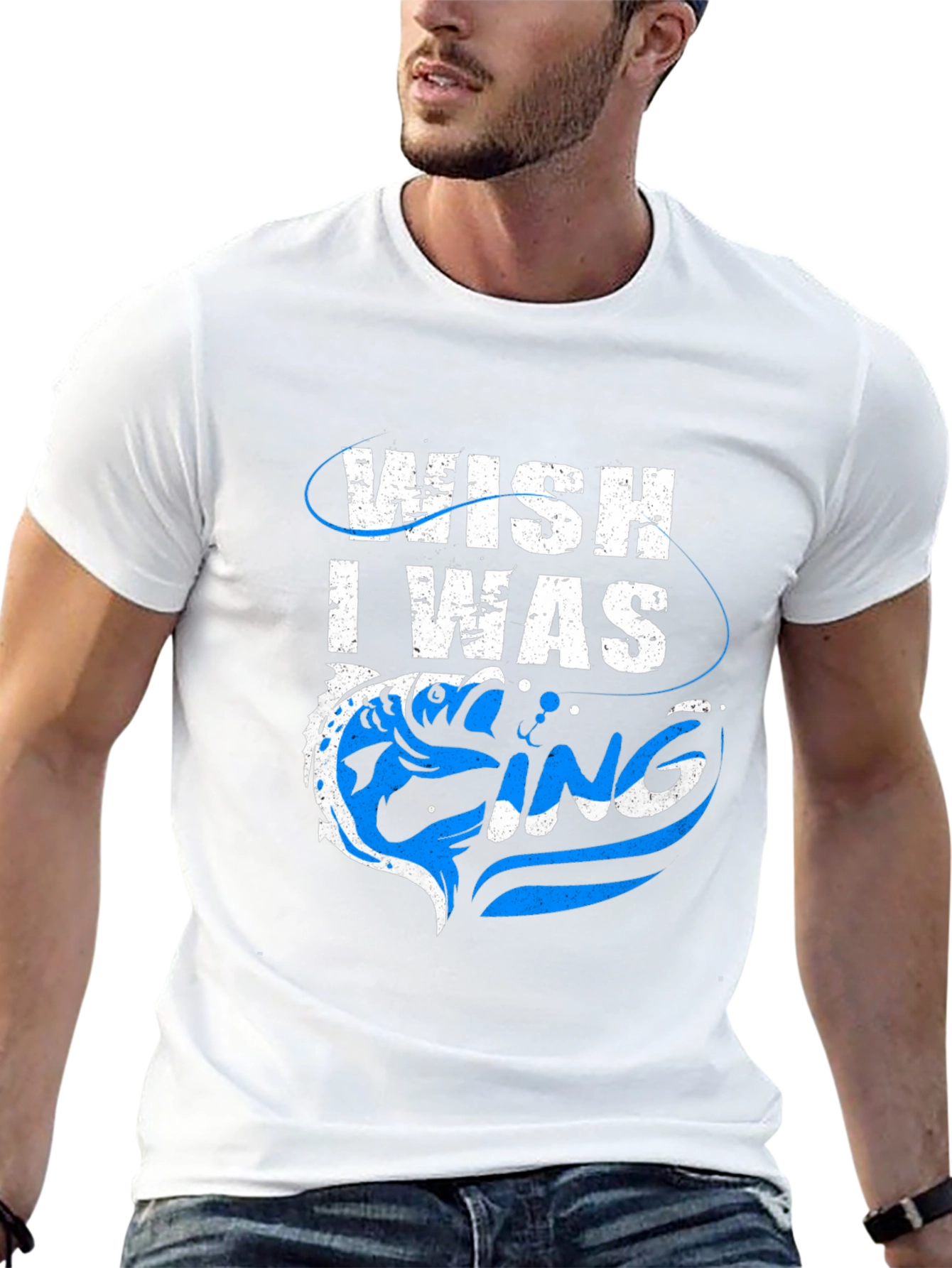 Wish I Was Fishing Graphic Tee - Black