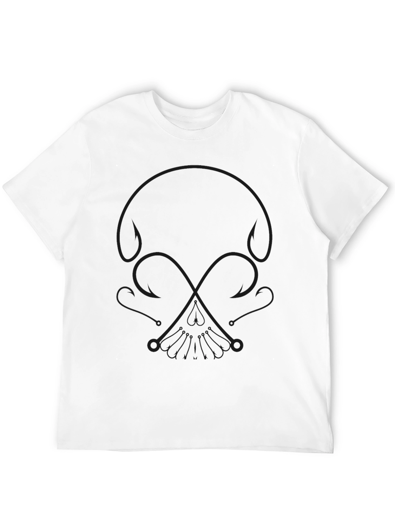Skull Fishing Hook T-Shirt - Black Crew Neck Tee