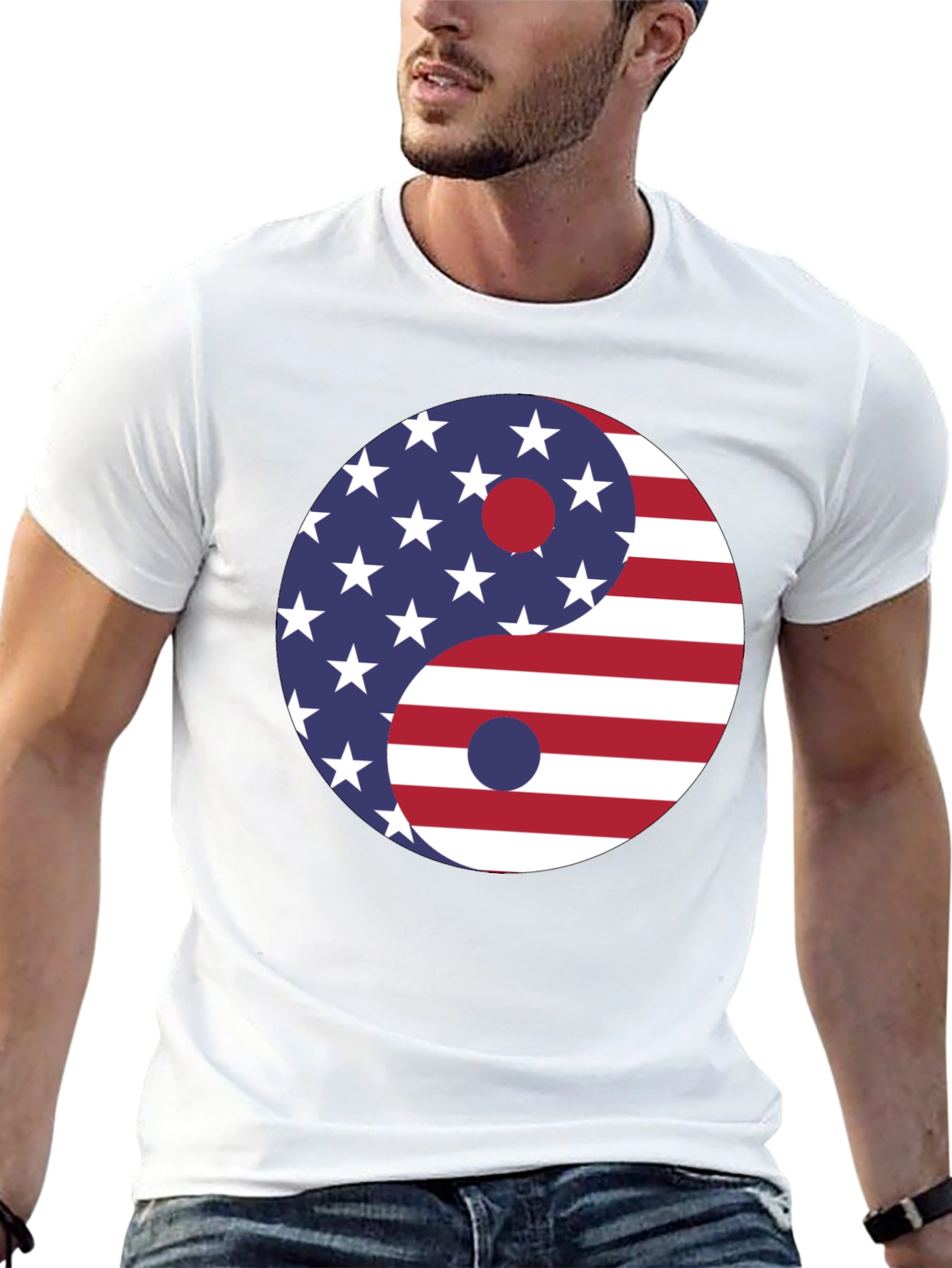 Yin Yang USA Flag Graphic Tee - Patriotic T-Shirt