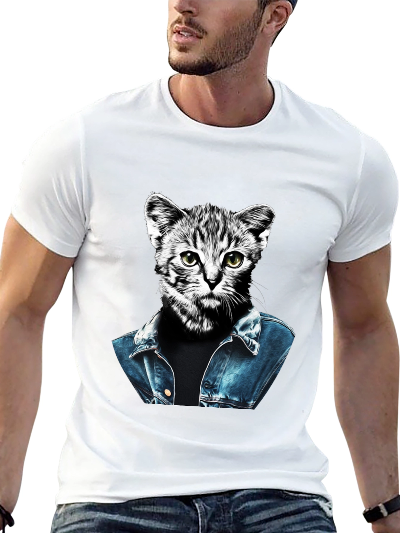 Cool Cat Denim Jacket T-Shirt