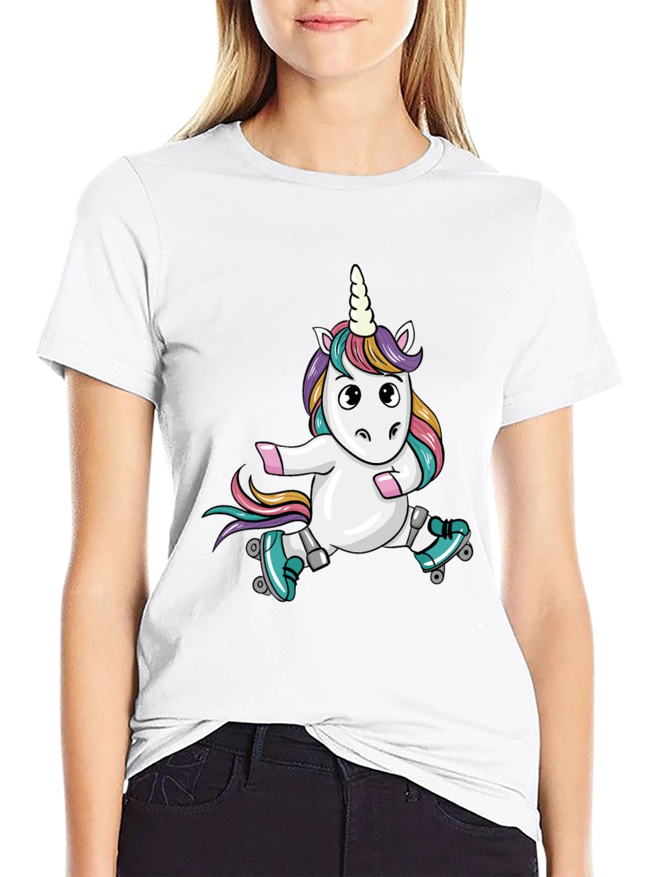 Unicorn Roller Skate Black T-Shirt