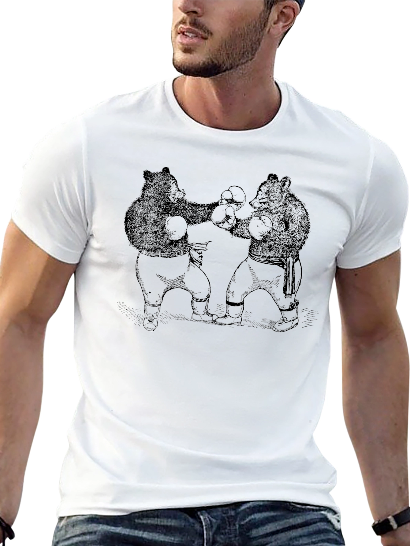 Boxing Bears Graphic Tee - Black Cotton T-Shirt