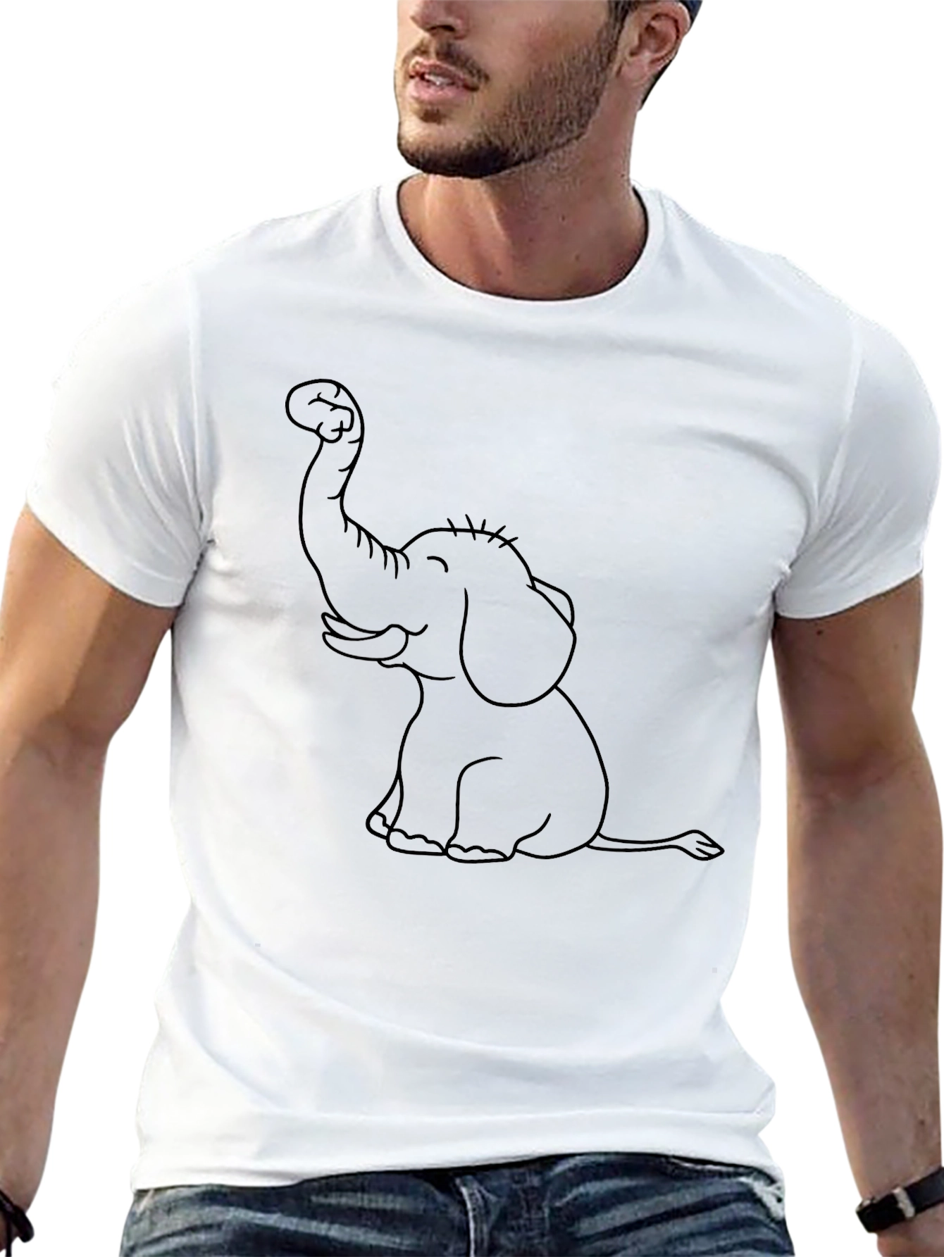 Elephant Outline Black T-Shirt - Cute Cartoon Tee