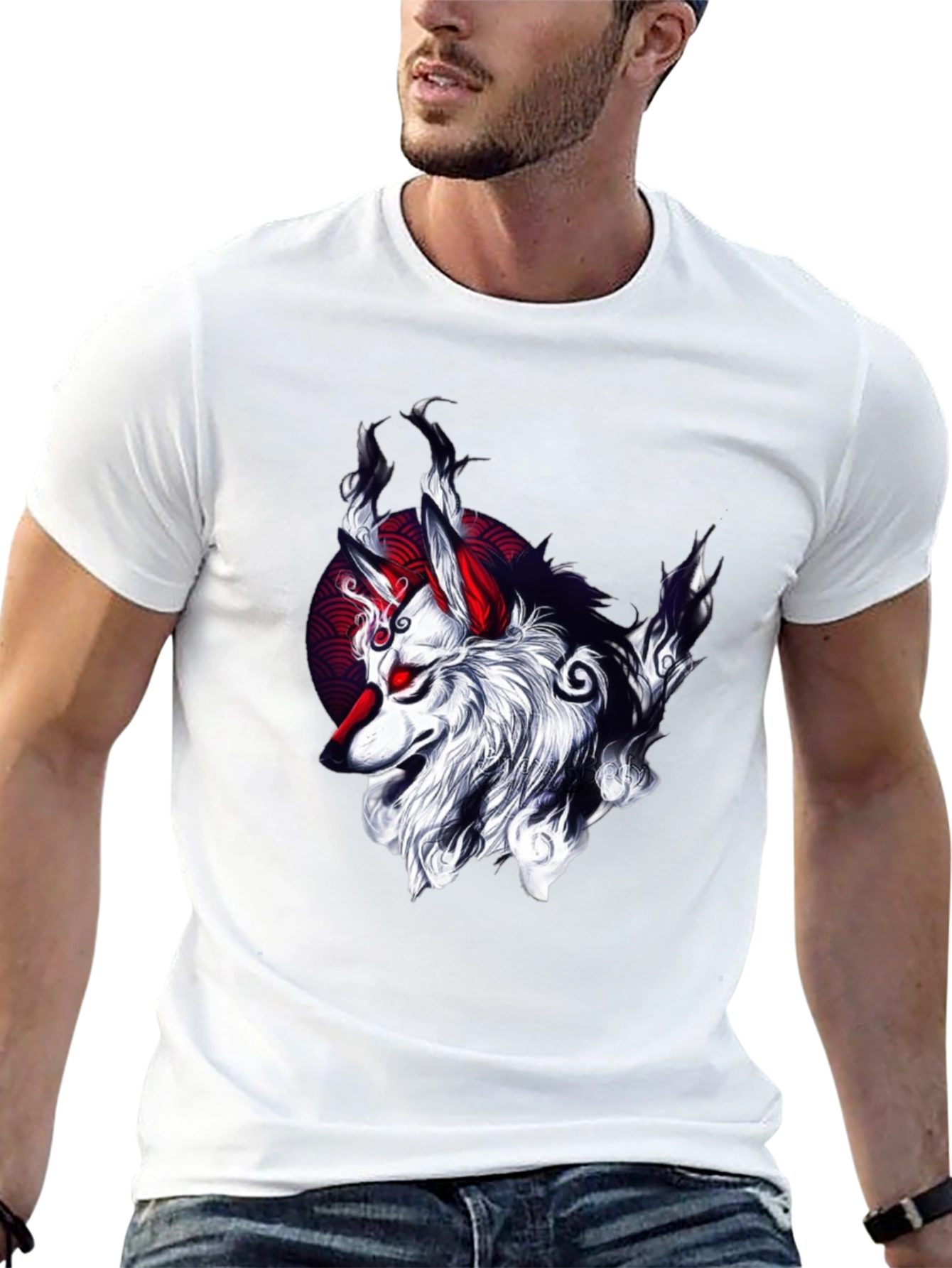 Black T-Shirt with Wolf Graphic