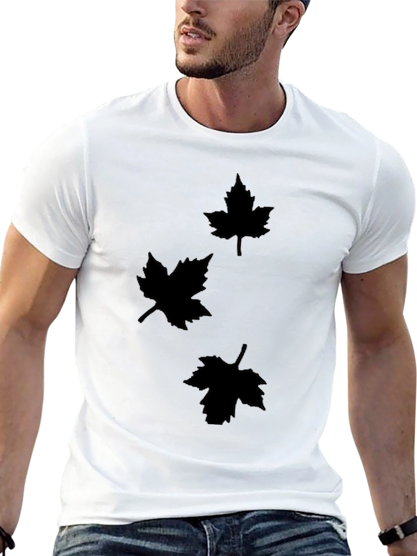 Mens Black T-Shirt with Maple Leaf Design