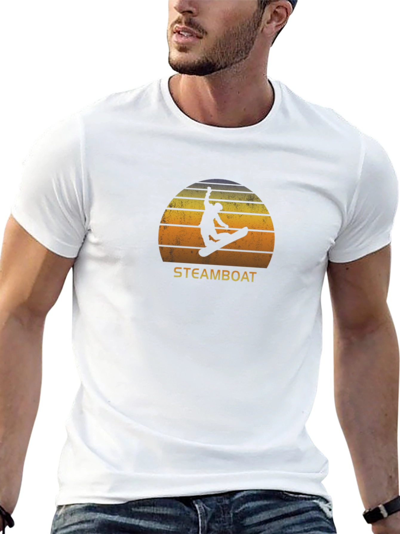 Steamboat Snowboarder T-Shirt - Retro Sunset Design