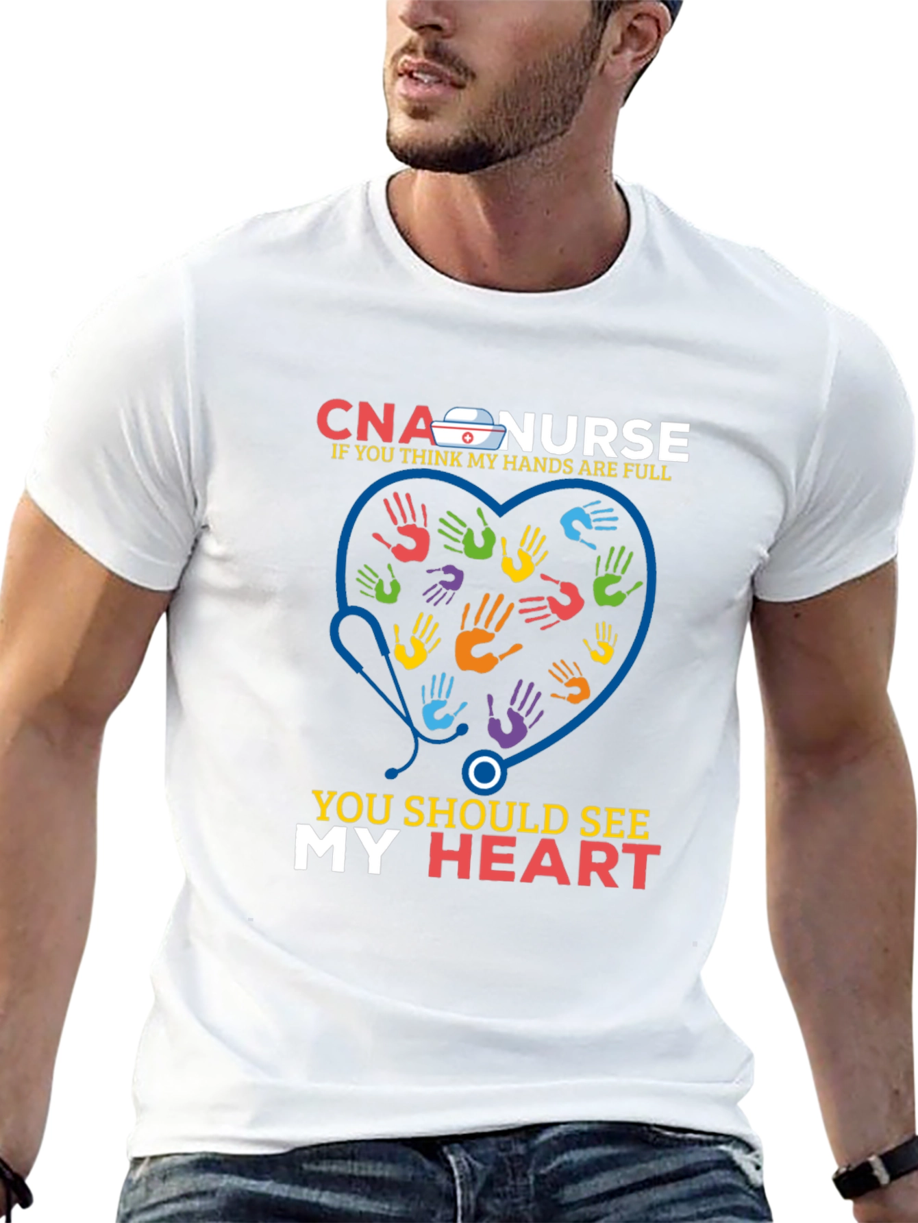 CNA Nurse Heart Hands Graphic Tee