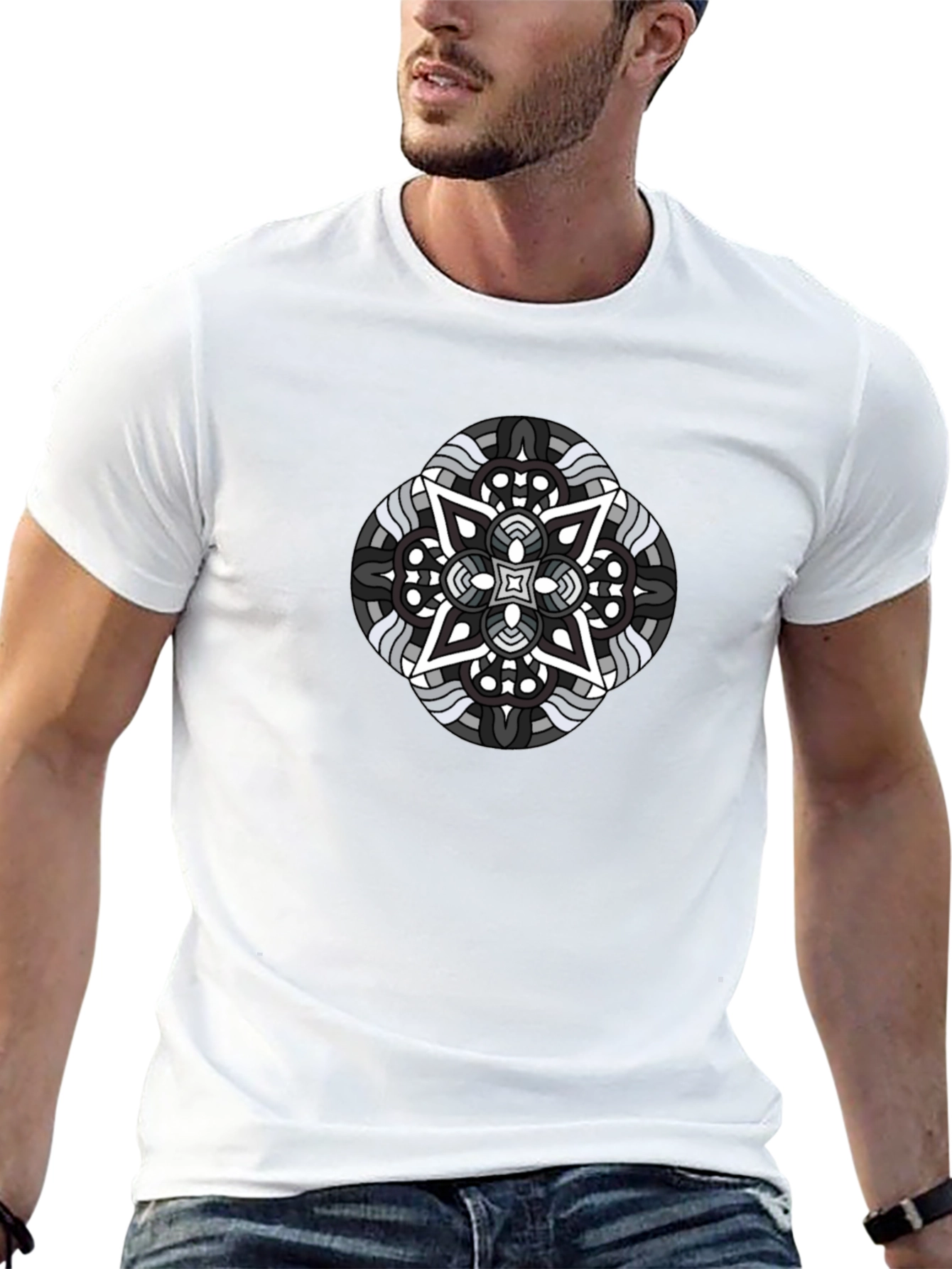 Geometric Mandala Graphic Black T-Shirt