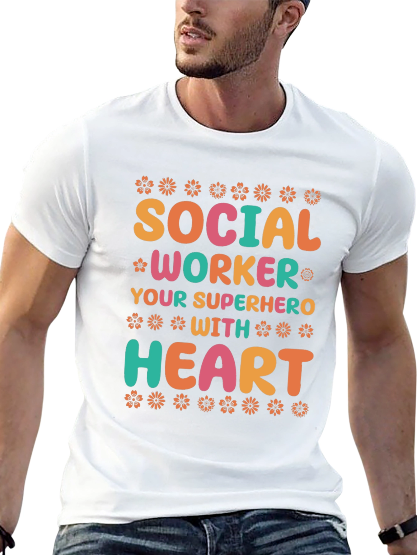 Social Worker Superhero T-Shirt - Floral Design