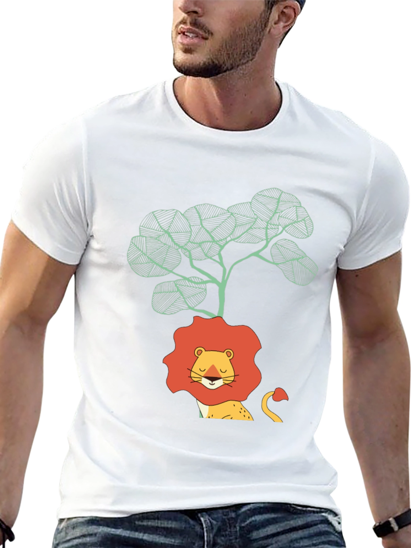 Lion & Tree Graphic Print Black T-Shirt