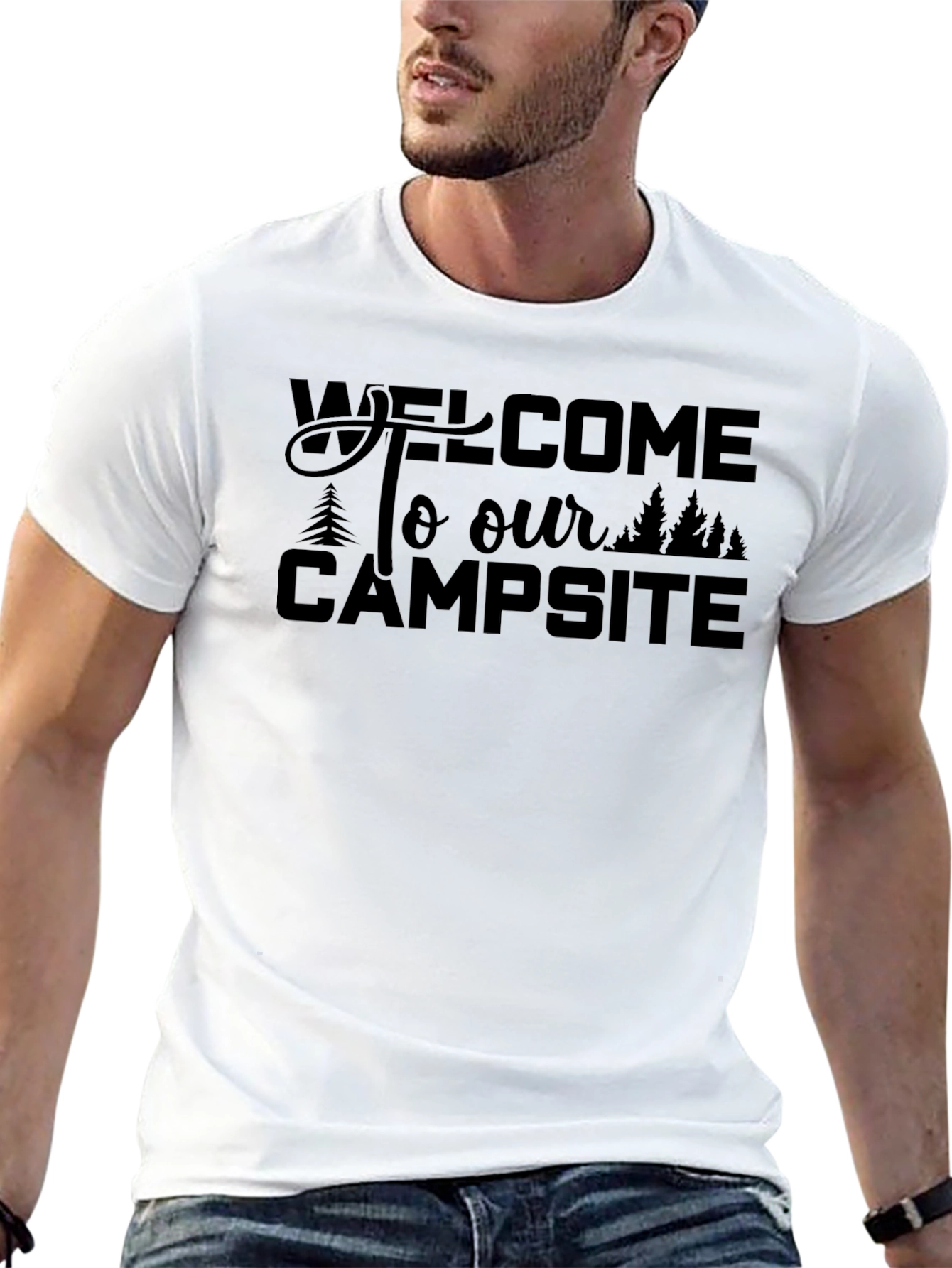Welcome To Our Campsite Black Graphic T-Shirt