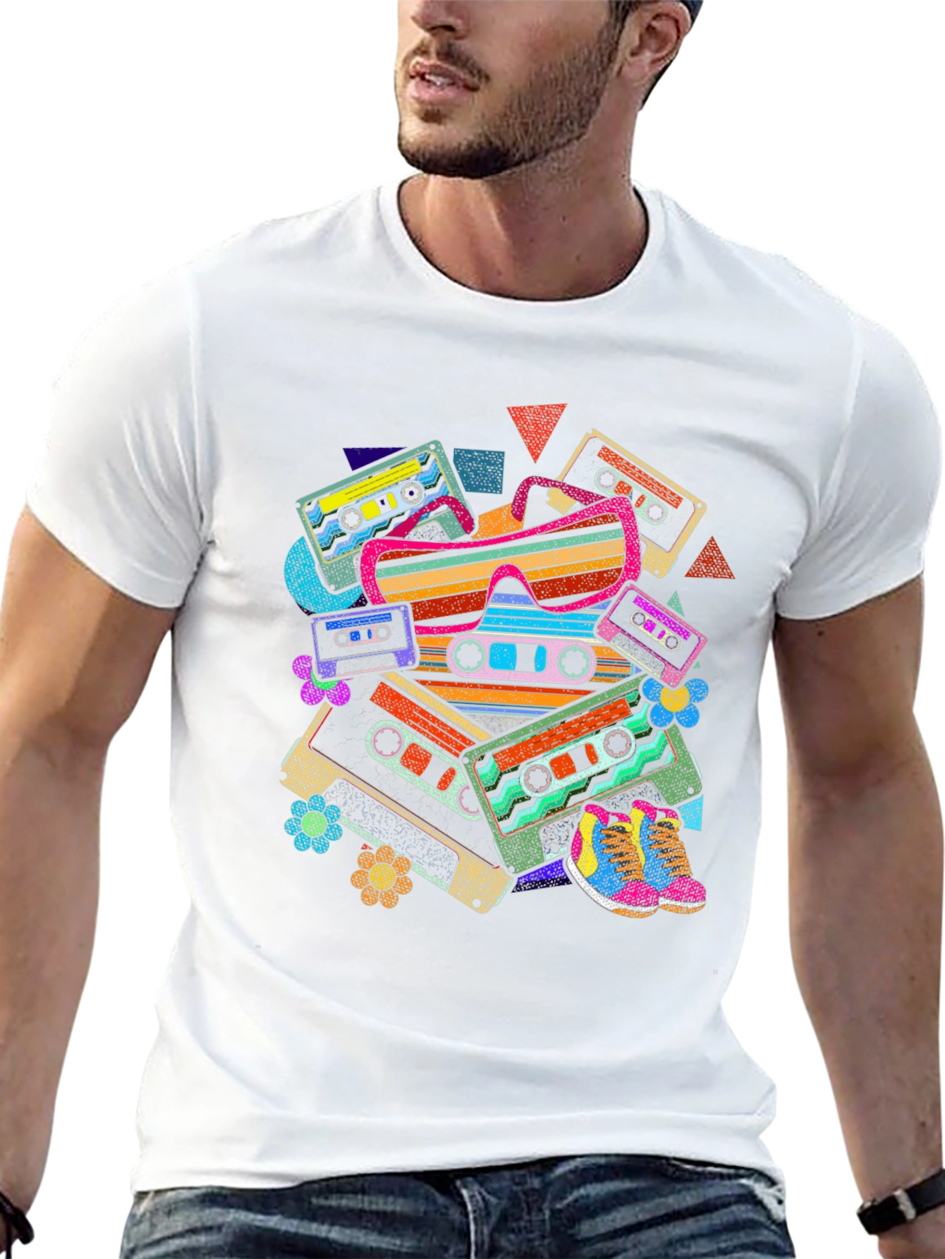 Retro Cassette Tape & Sunglasses Graphic T-Shirt