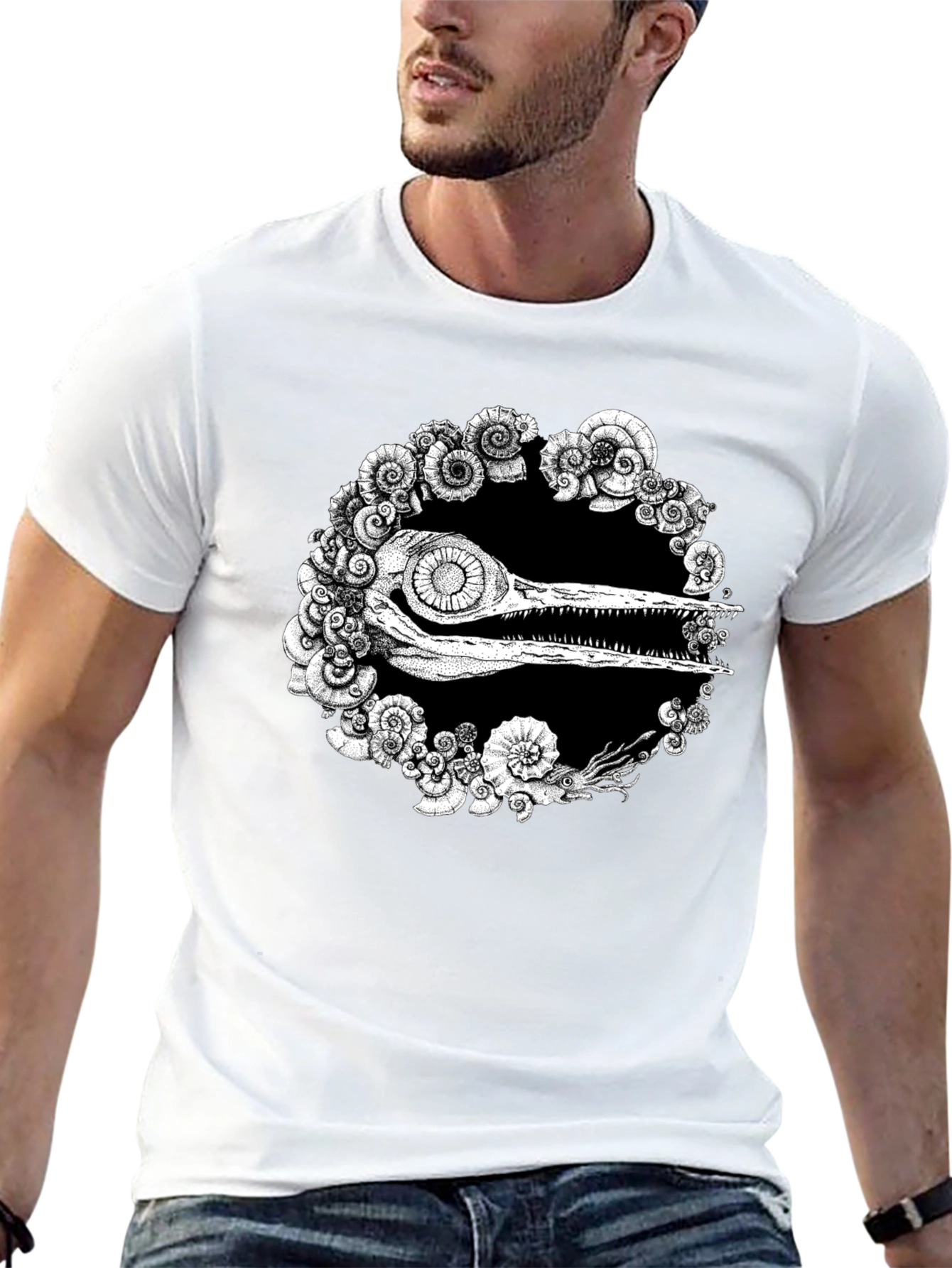 Unique Black T-Shirt with Fossil Graphic
