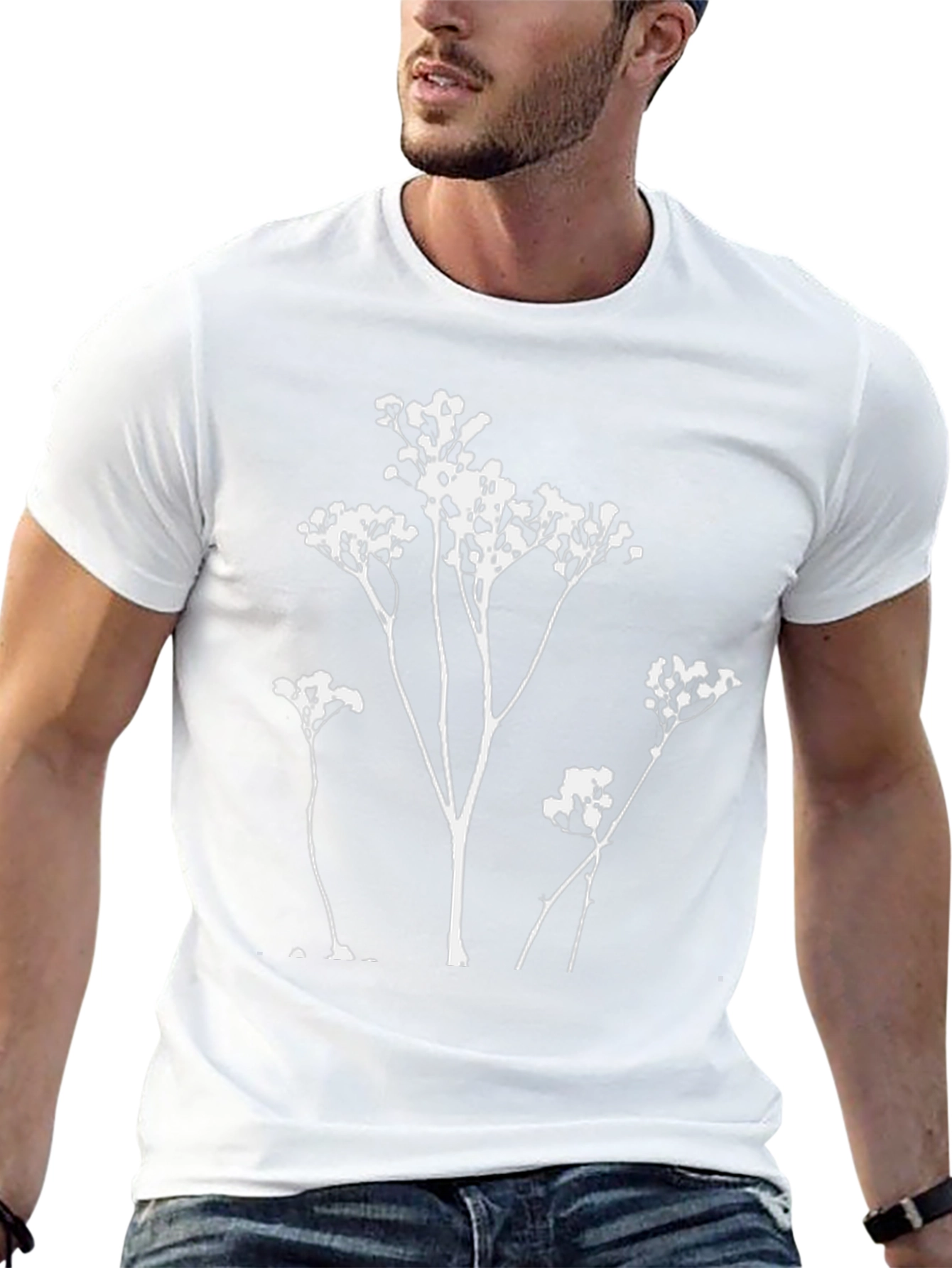 Minimalist Floral Print Black T-Shirt